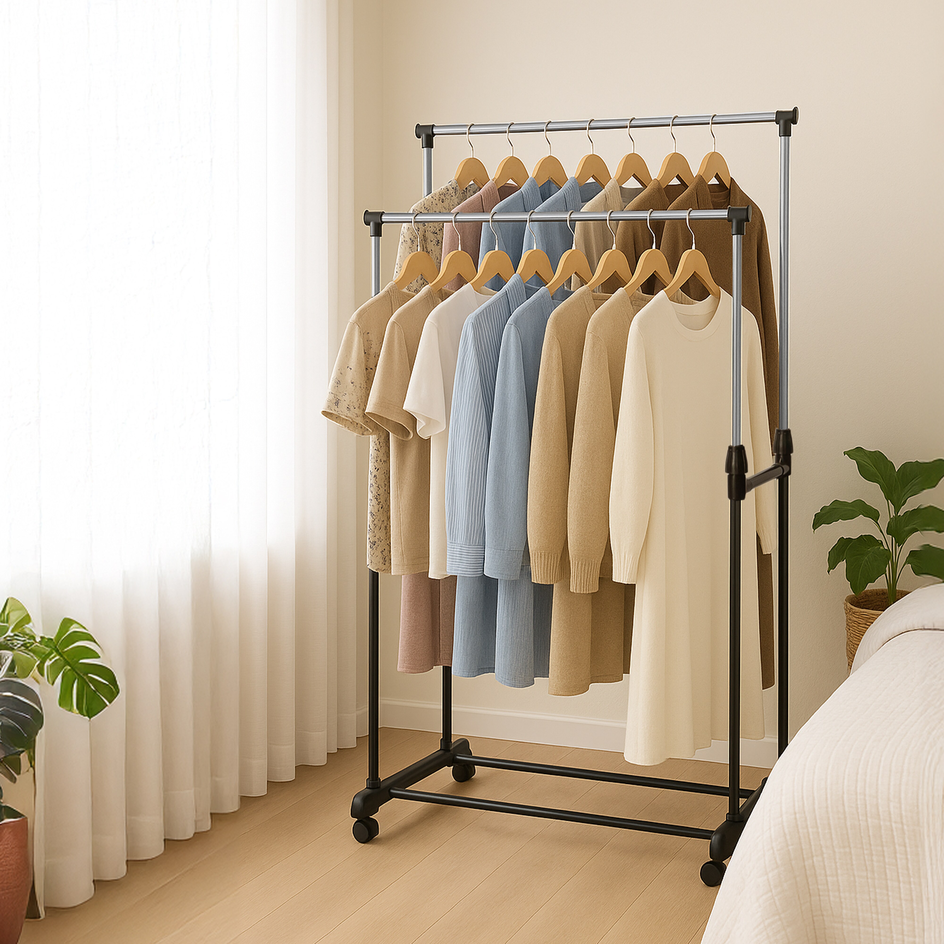 Grafner&reg; Kleiderst&auml;nder Kleiderstange aus Metall schwarz ausziehbar KS11097 - Bild 1