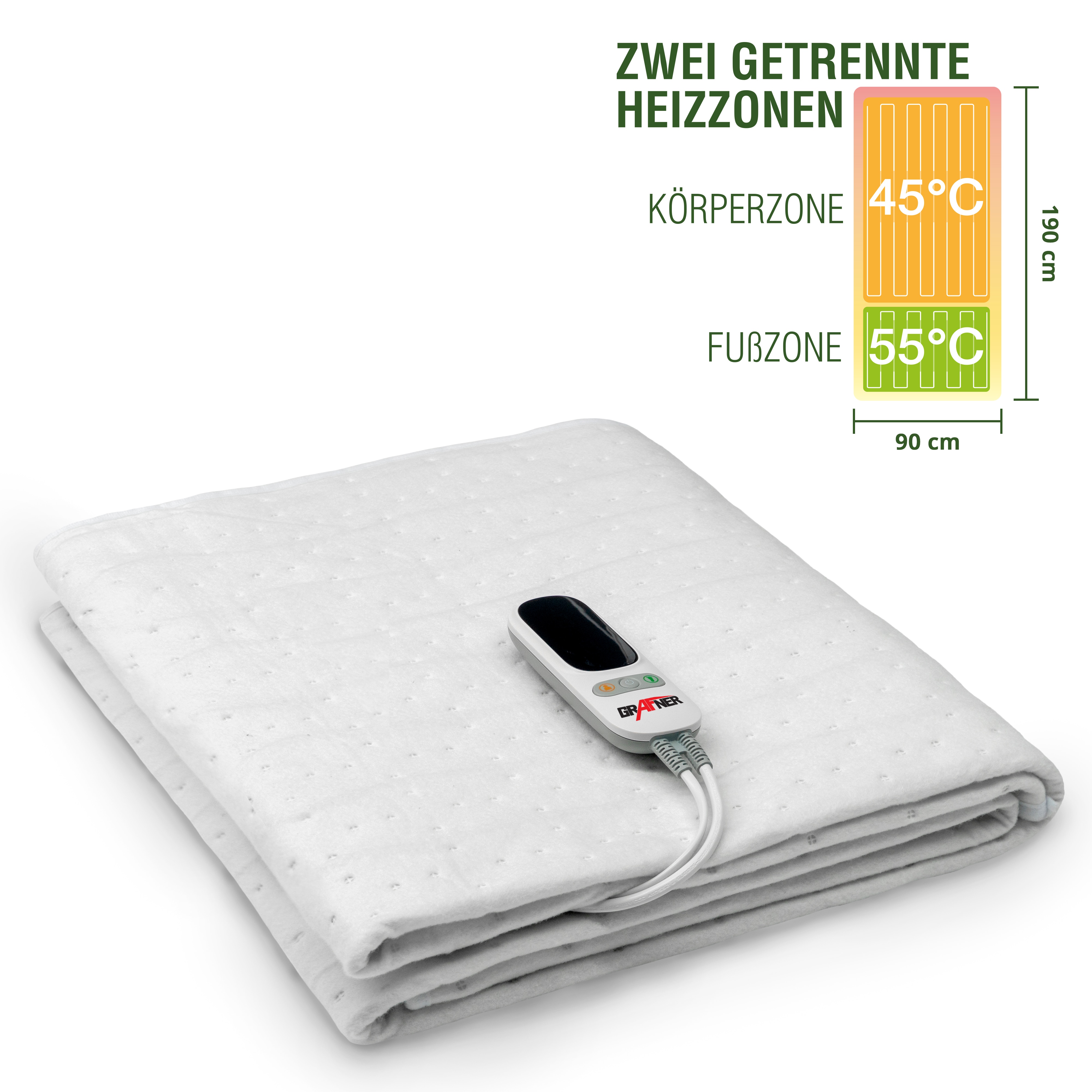 Grafner W&auml;rmeunterbett Polyester 190x90cm 2 Heizzonen elektro Heizdecke - Bild 1