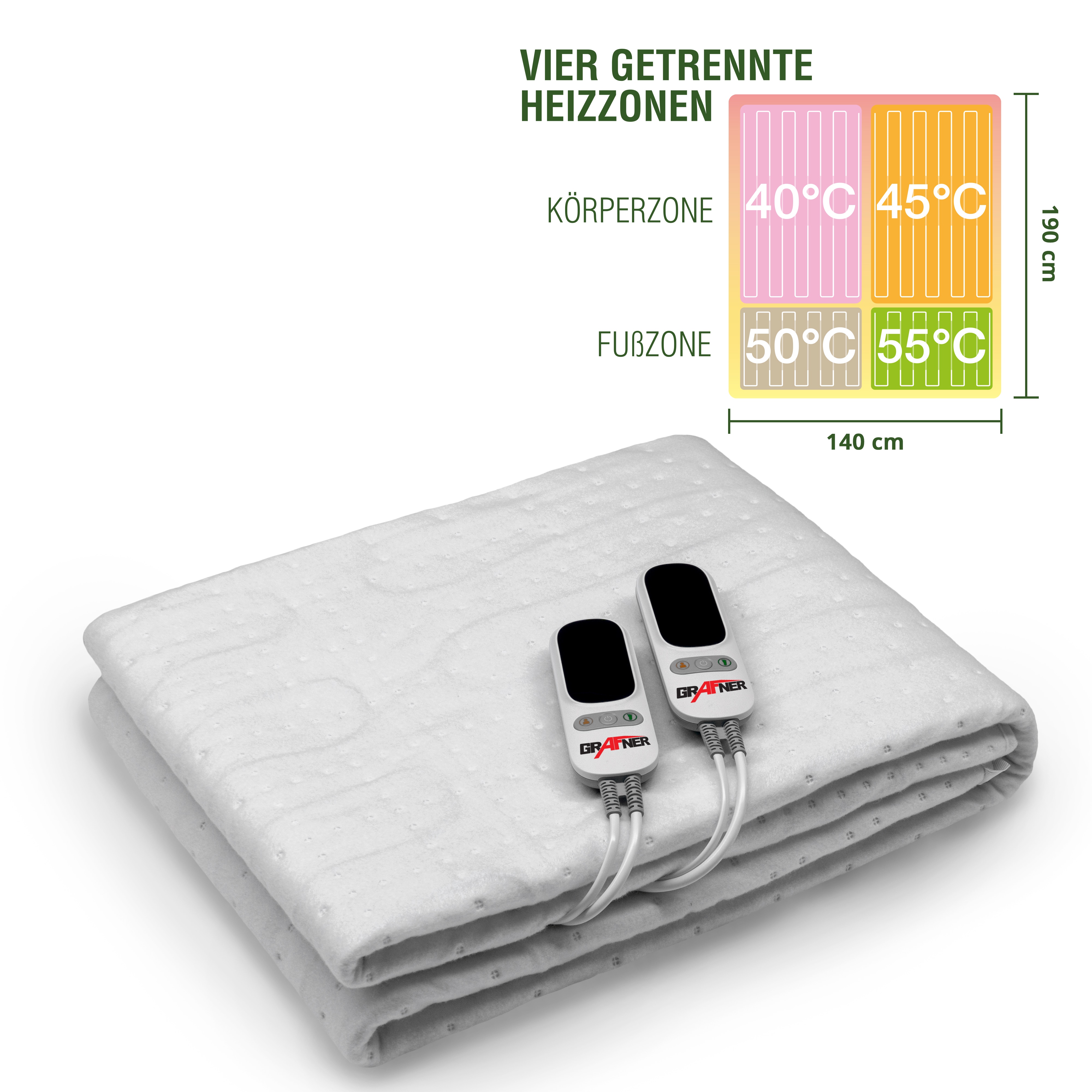 Grafner&reg; W&auml;rmeunterbett Polyester 190x140 cm 4 Heizzonen elektro Heizdecke W&auml;rmedecke - Bild 1