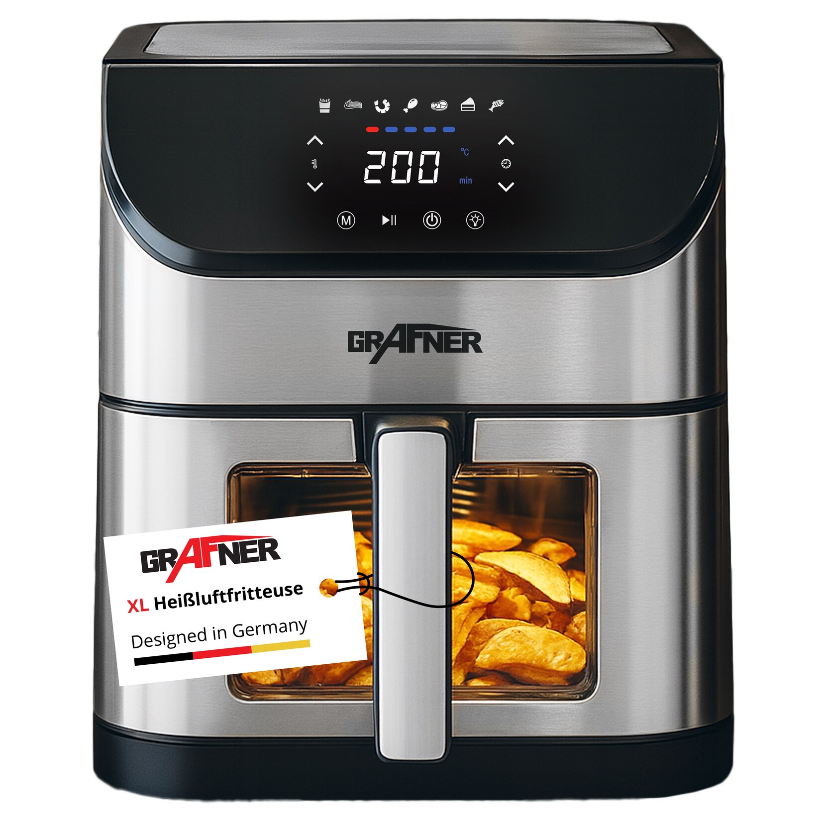 Grafner Heißluftfritteuse 8 Liter Edelstahl digital 1800 Watt