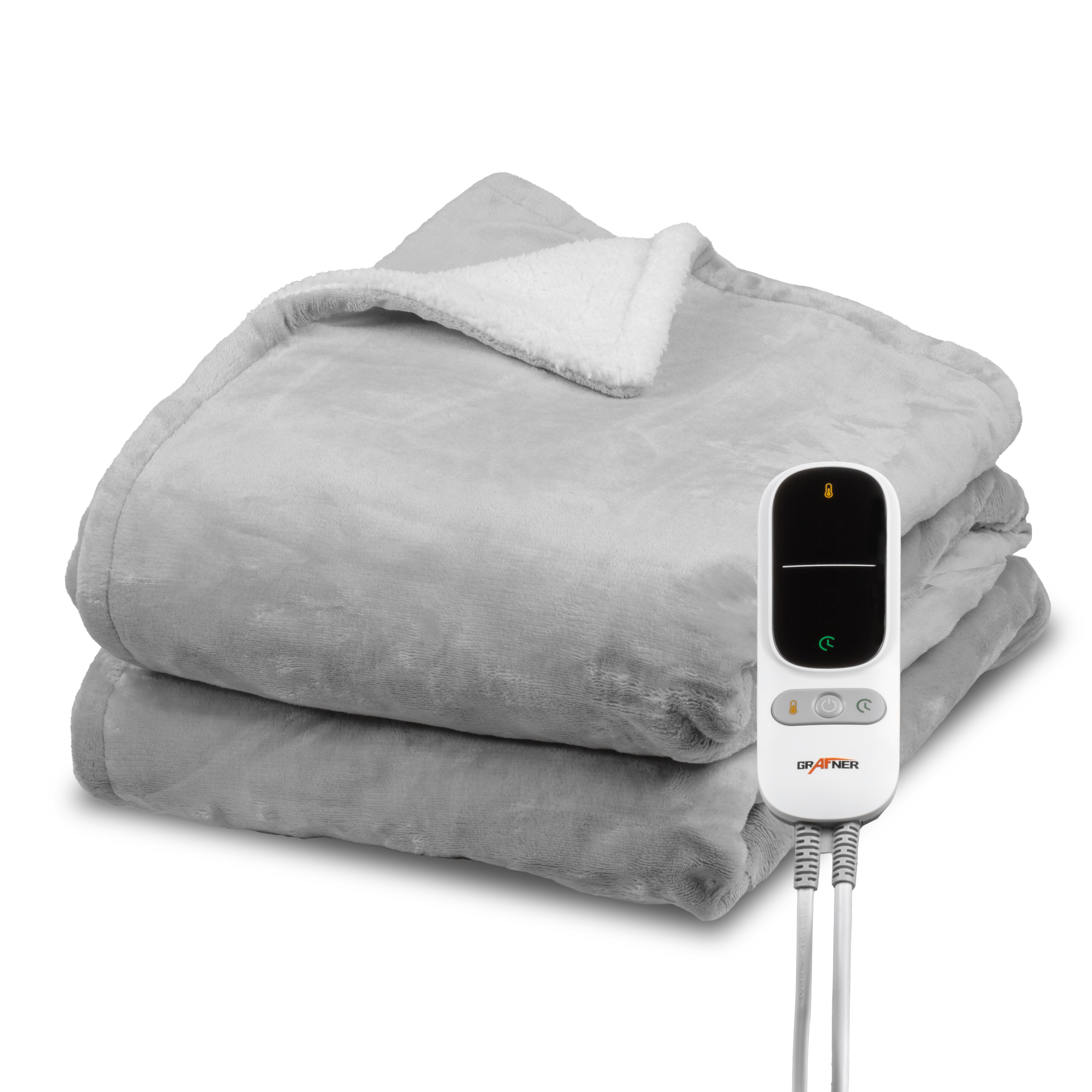 Grafner W&auml;rmedecke Sherpa Fleece mit LED-Display 200x180cm Grau/Wei&szlig; - Bild 1