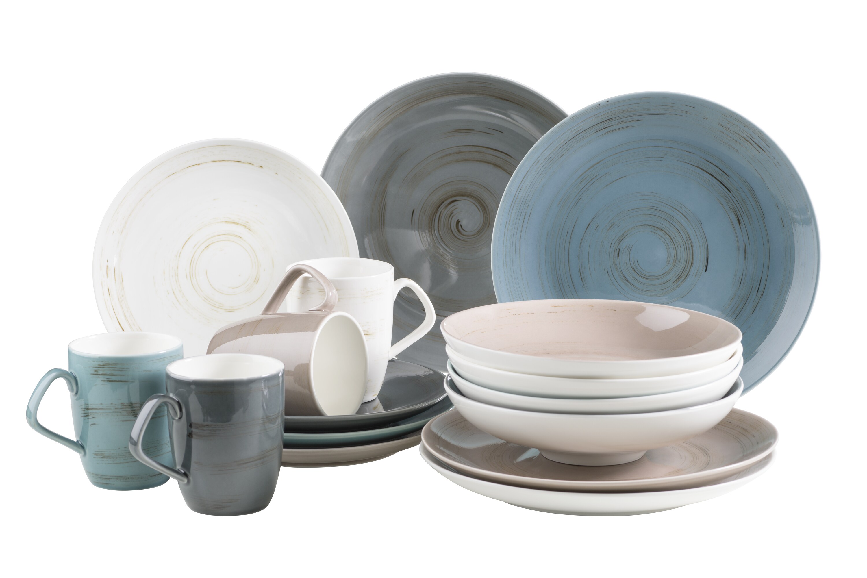 M&auml;ser Derby Geschirr-Set, Porzellan Blau/ Grau/ Beige/ Wei&szlig; - Bild 1