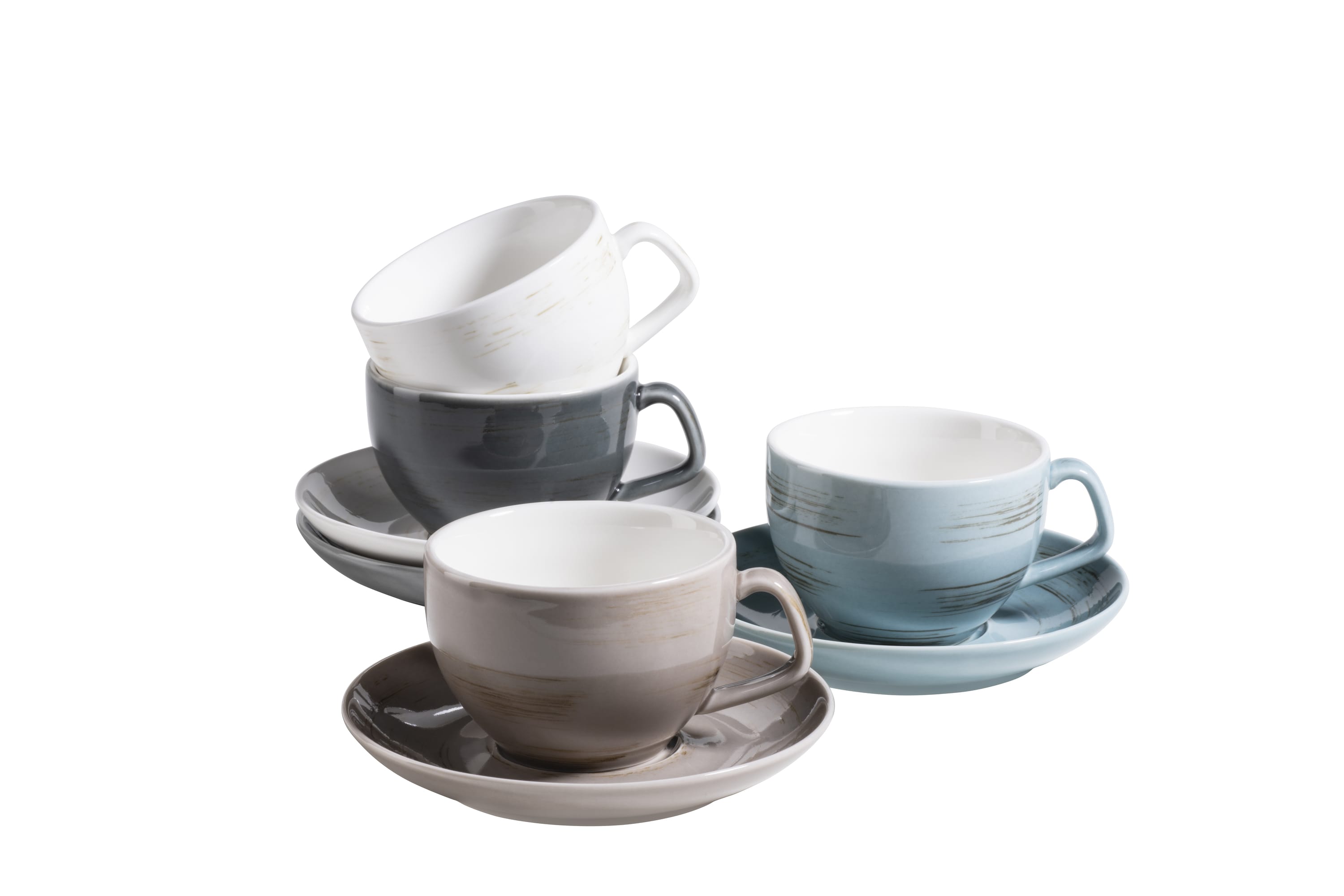 M&auml;ser Kaffeetassen-Set, Porzellan Derby Blau, Wei&szlig;, Beige, Grau - Bild 1