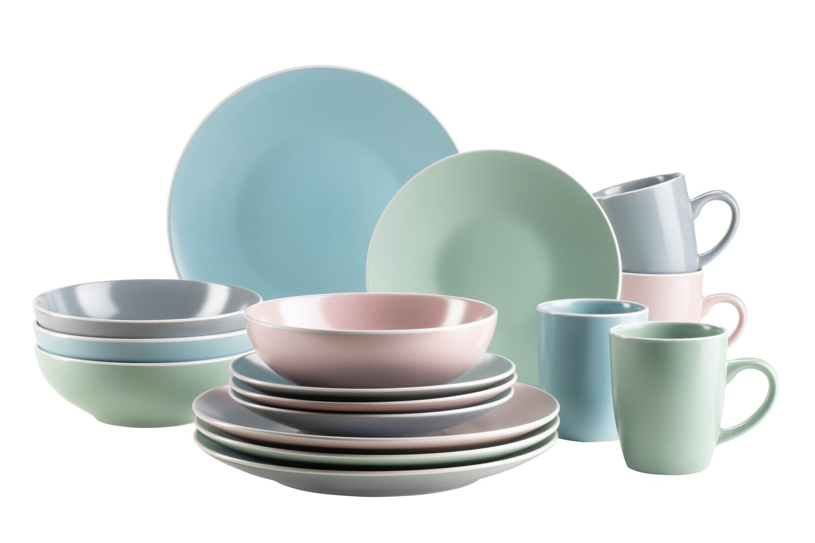 Mäser Kombiservice, Steinzeug ELISSA II Rosa, Grau, Grün, Türkis | 09001794878012