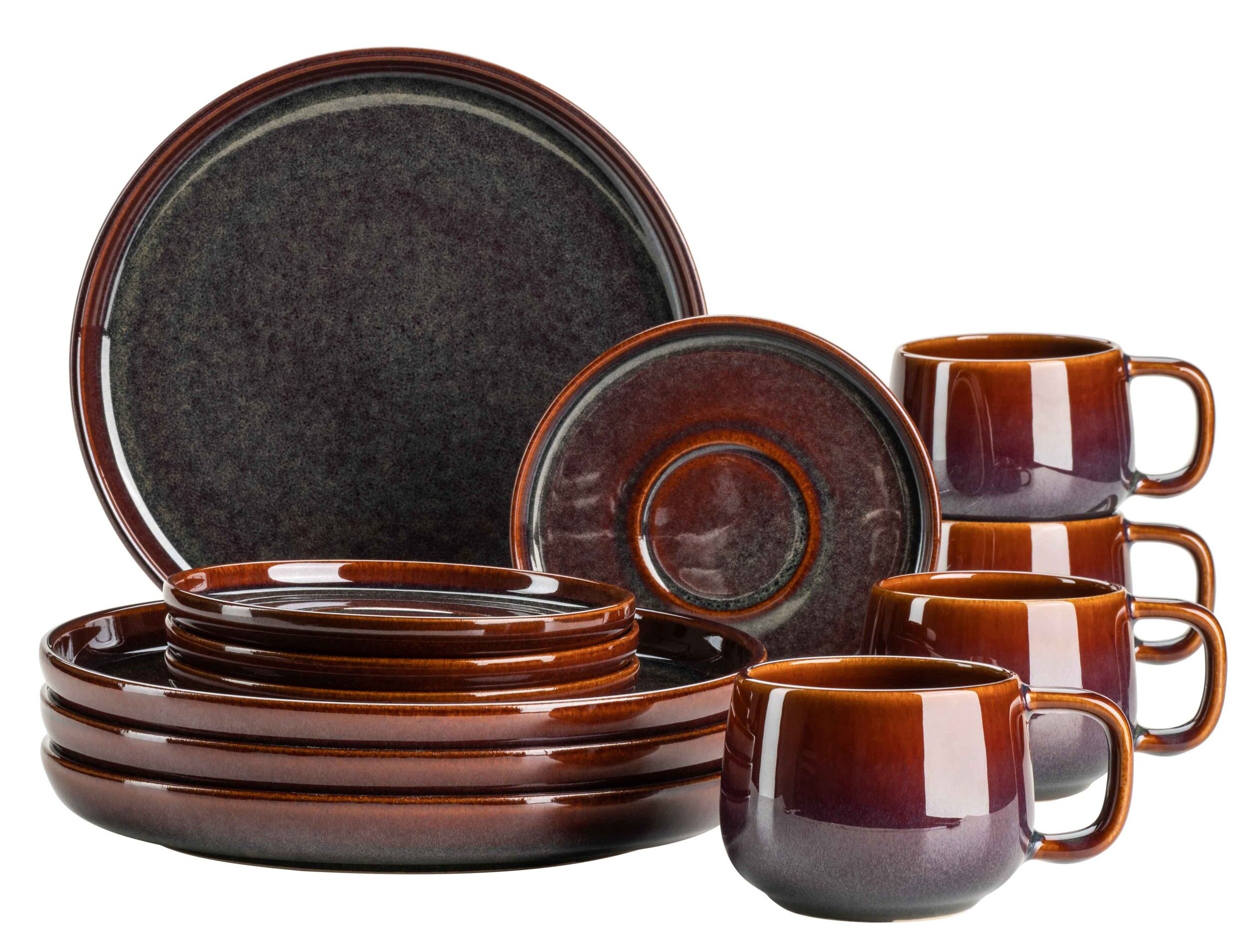 M&auml;ser Kaffeeservice, Steinzeug Elina Uno Rot / Braun - Bild 1