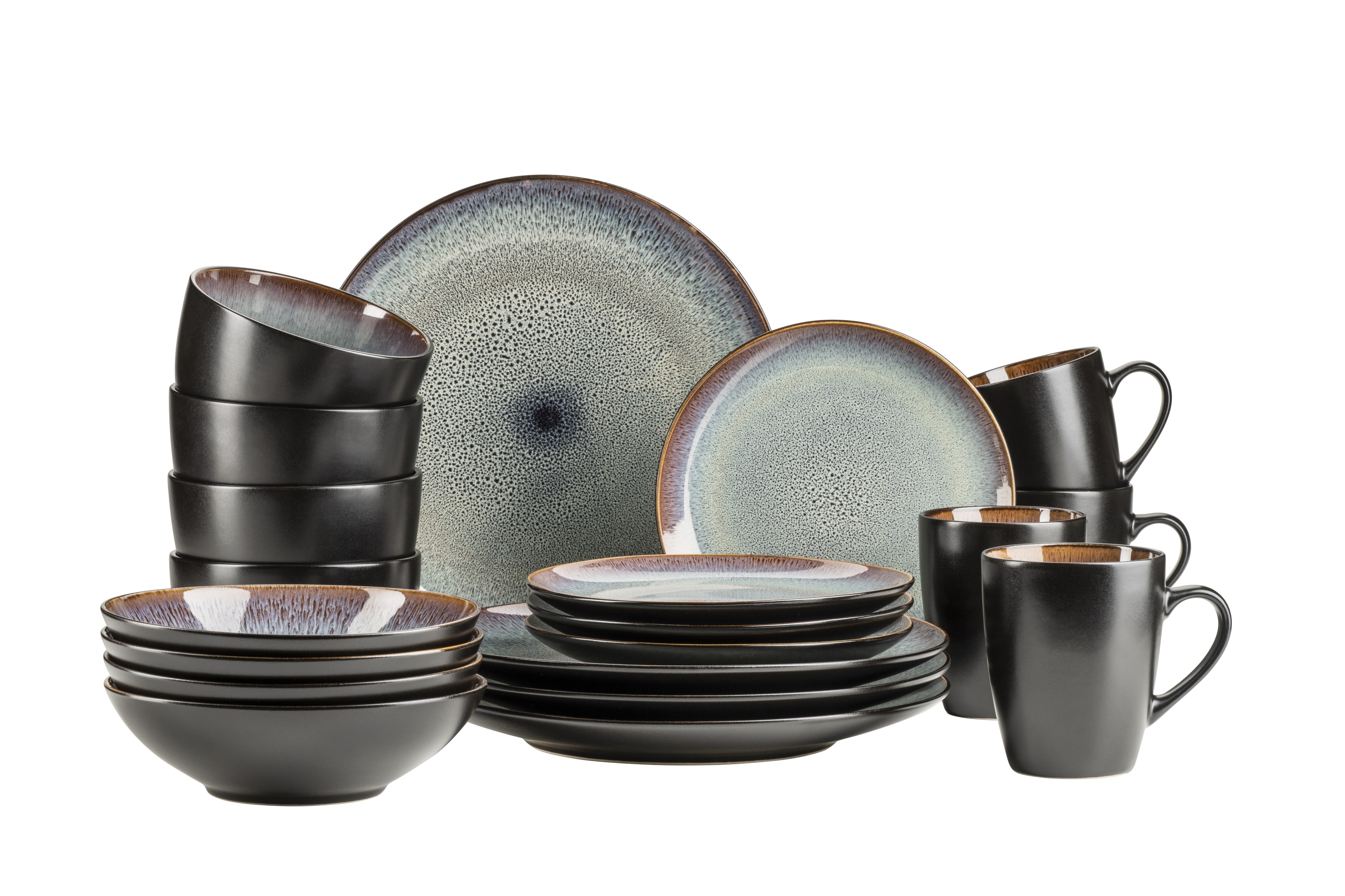 M&auml;ser Kombiservice, Steinzeug Teona Blau, Braun, Gr&uuml;n, Schwarz - Bild 1