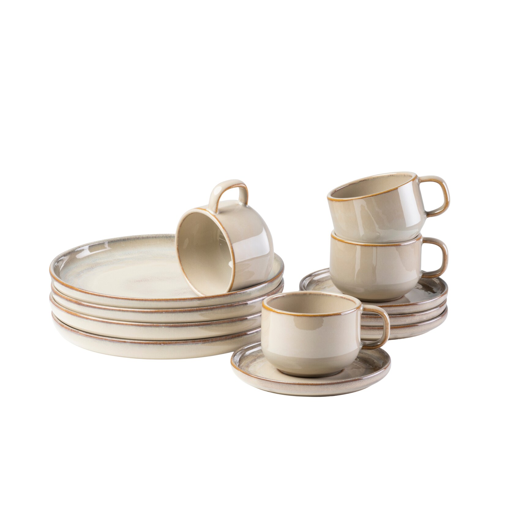 Gipfelstück Kaffeeservice, Steinzeug Nebelwald Beige