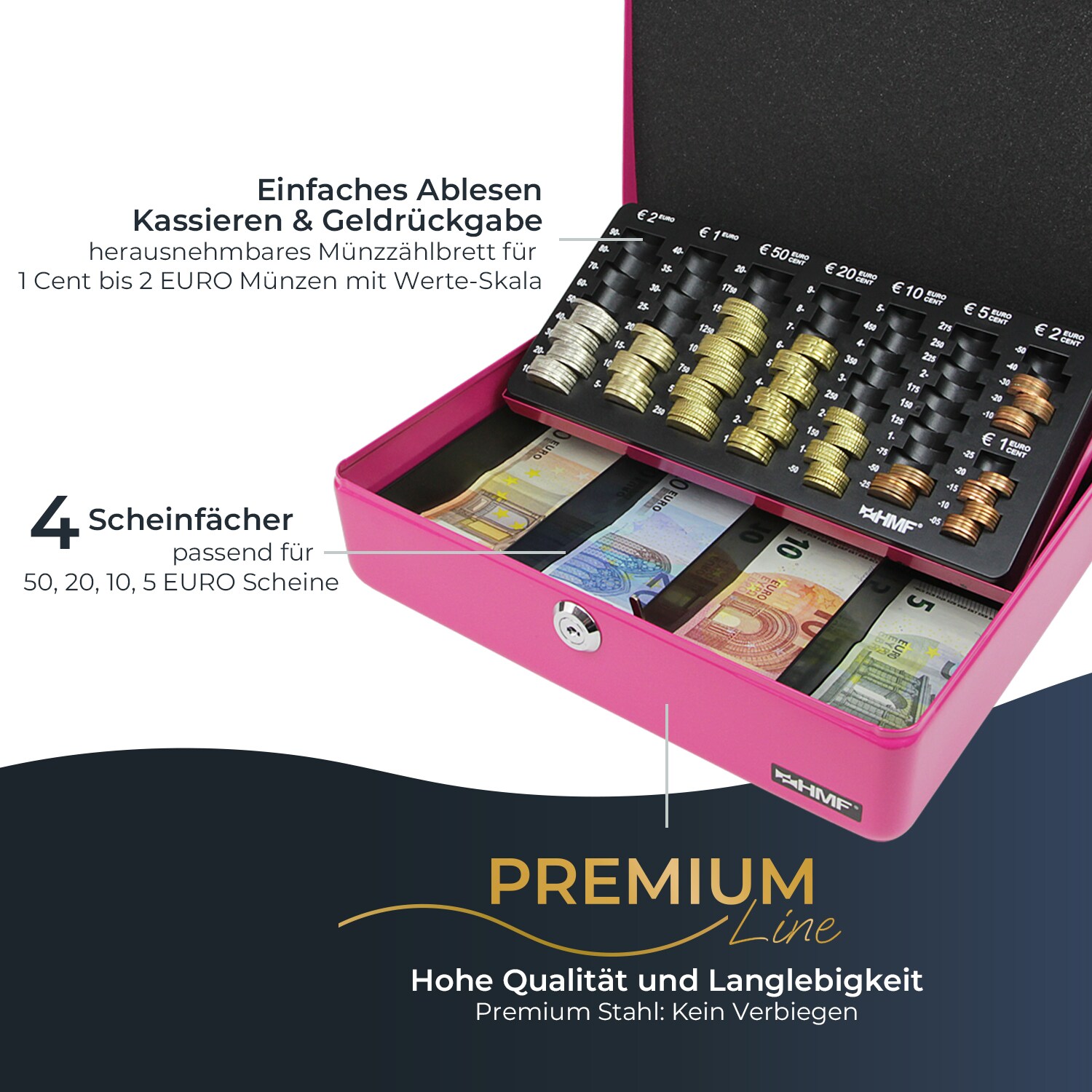 HMF Geldkassette abschlie&szlig;bar mit M&uuml;nzz&auml;hlbrett, 30 x 24 x 9 cm, Pink - Bild 1