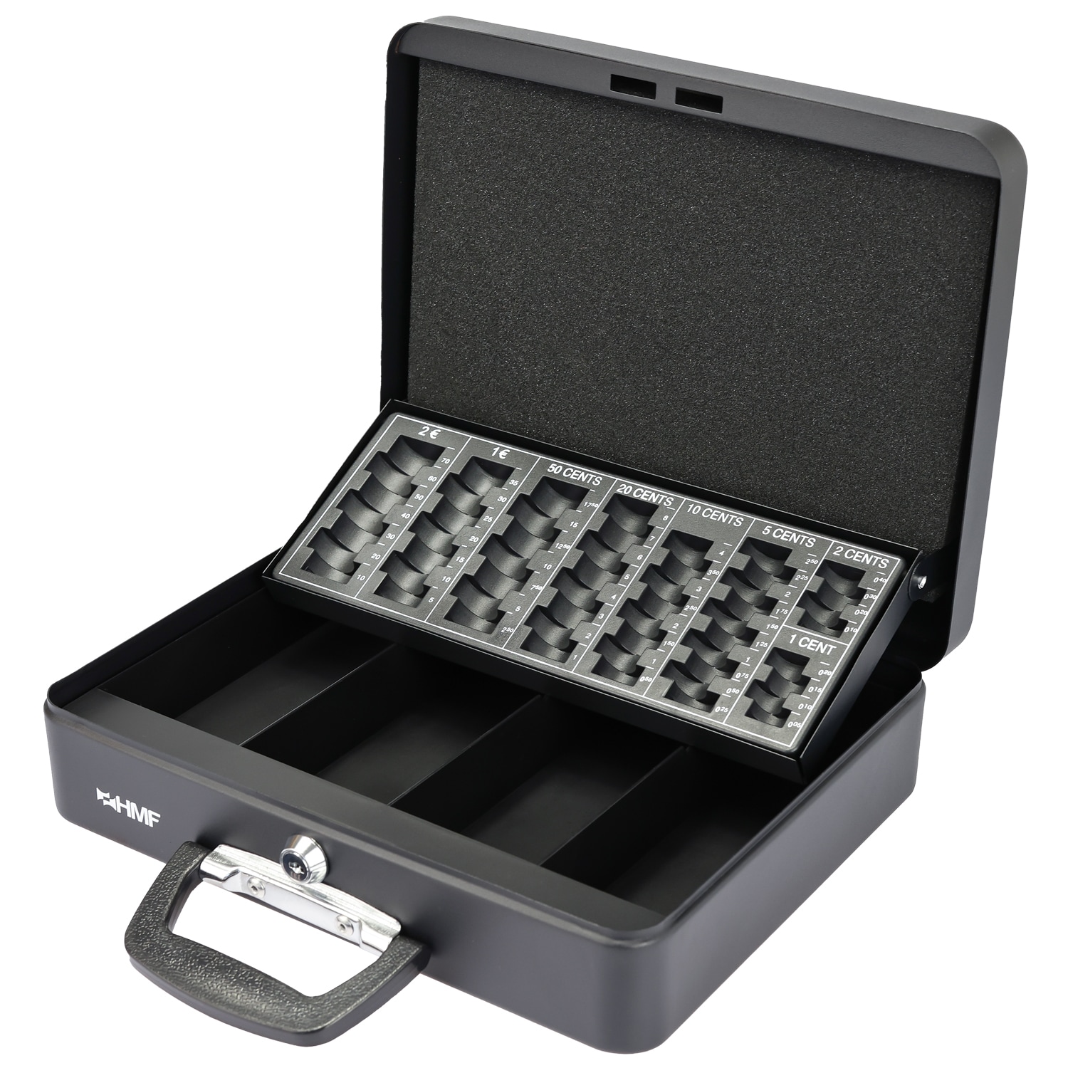 HMF Geldkassette mit M&uuml;nzz&auml;hlbrett und Koffertragegriff, 30,5 x 24 x 8,5 cm, Schwarz - Bild 1