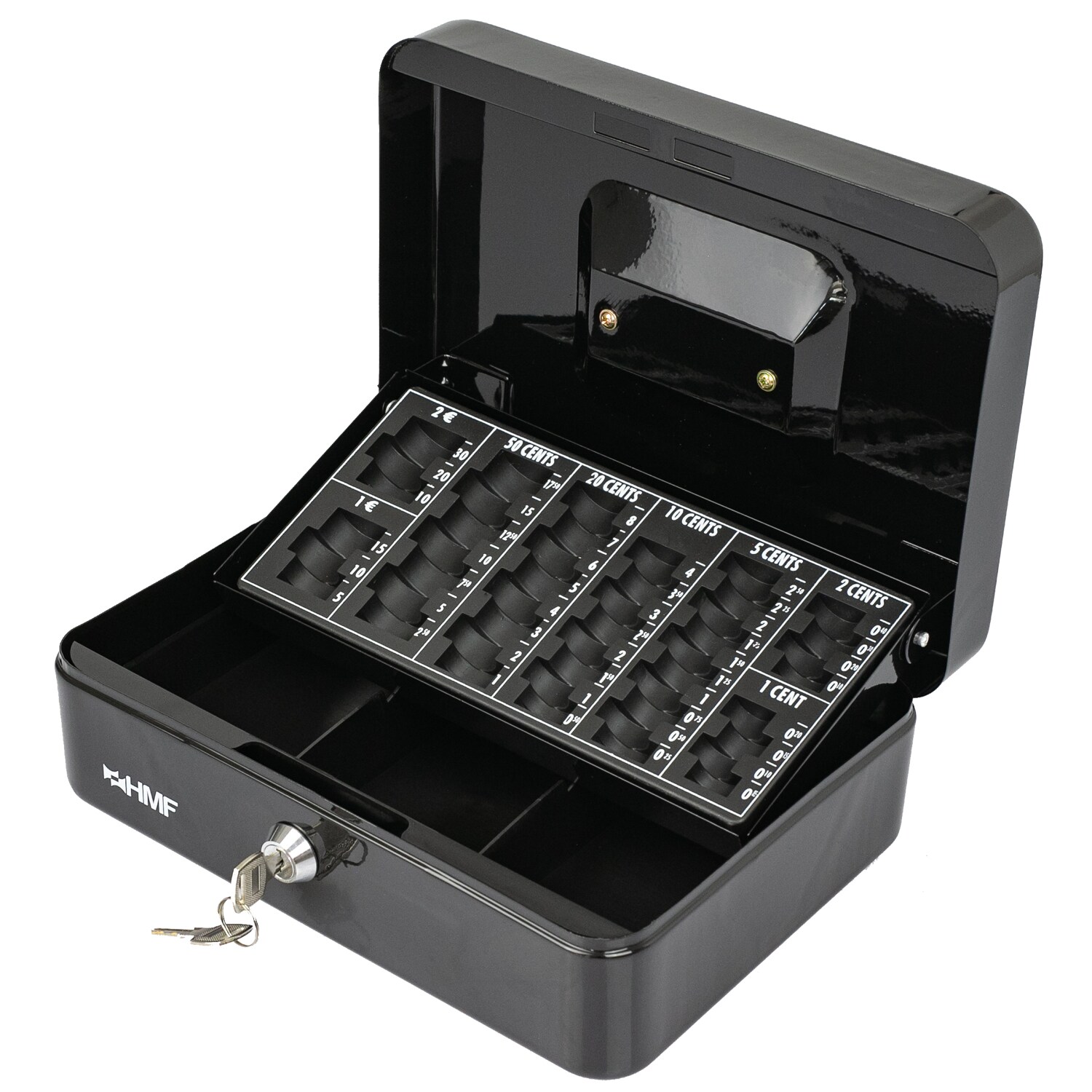 HMF Geldkassette abschlie&szlig;bar, Kasse mit Euro M&uuml;nzz&auml;hlbrett, 3 Banknotenf&auml;cher, 25 x 18 x 9 cm, Schwarz - Bild 1