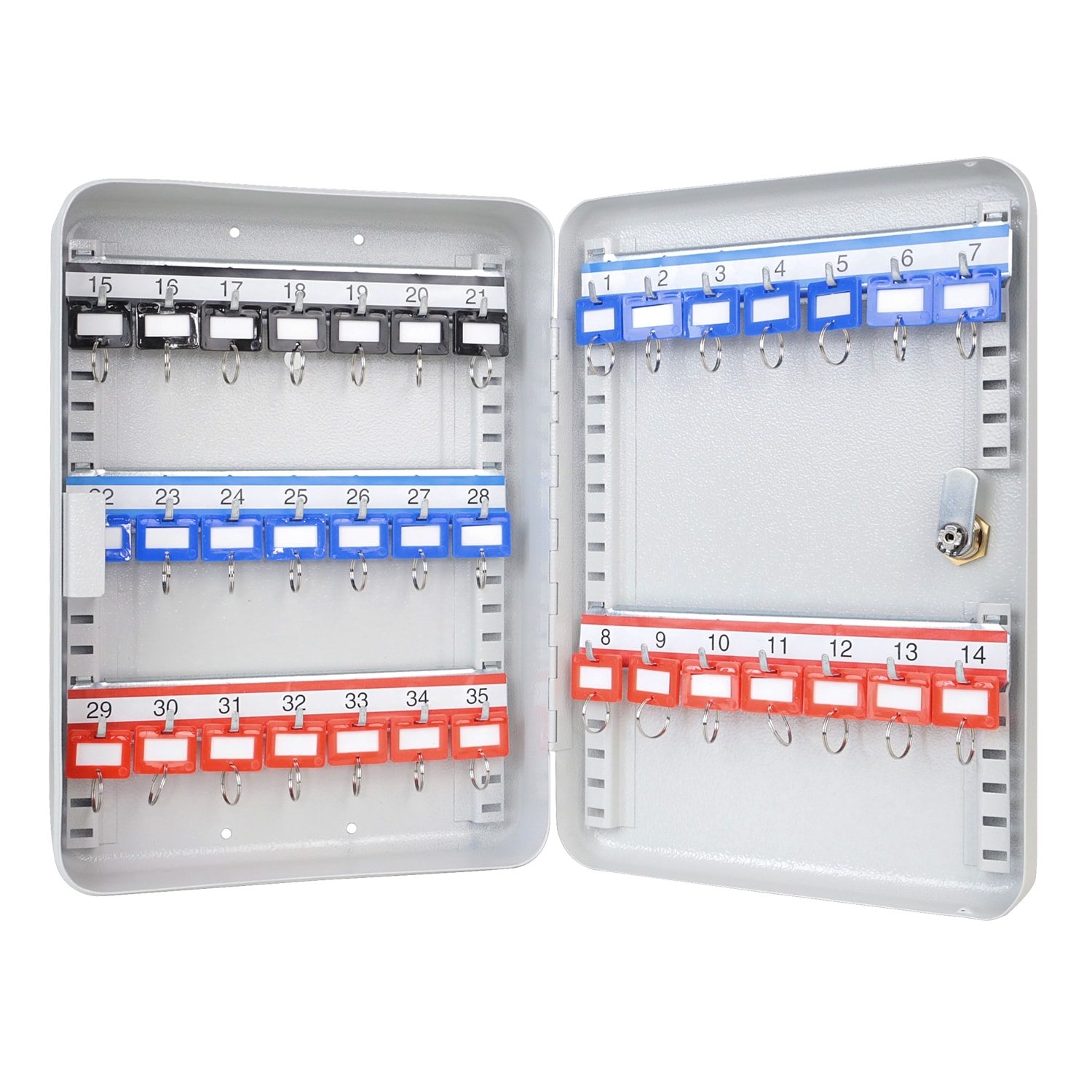 HMF 13035-07 Schl&uuml;sselkasten abschlie&szlig;bar, 35 Haken, 32 x 23 x 7,5 cm, Lichtgrau - Bild 1