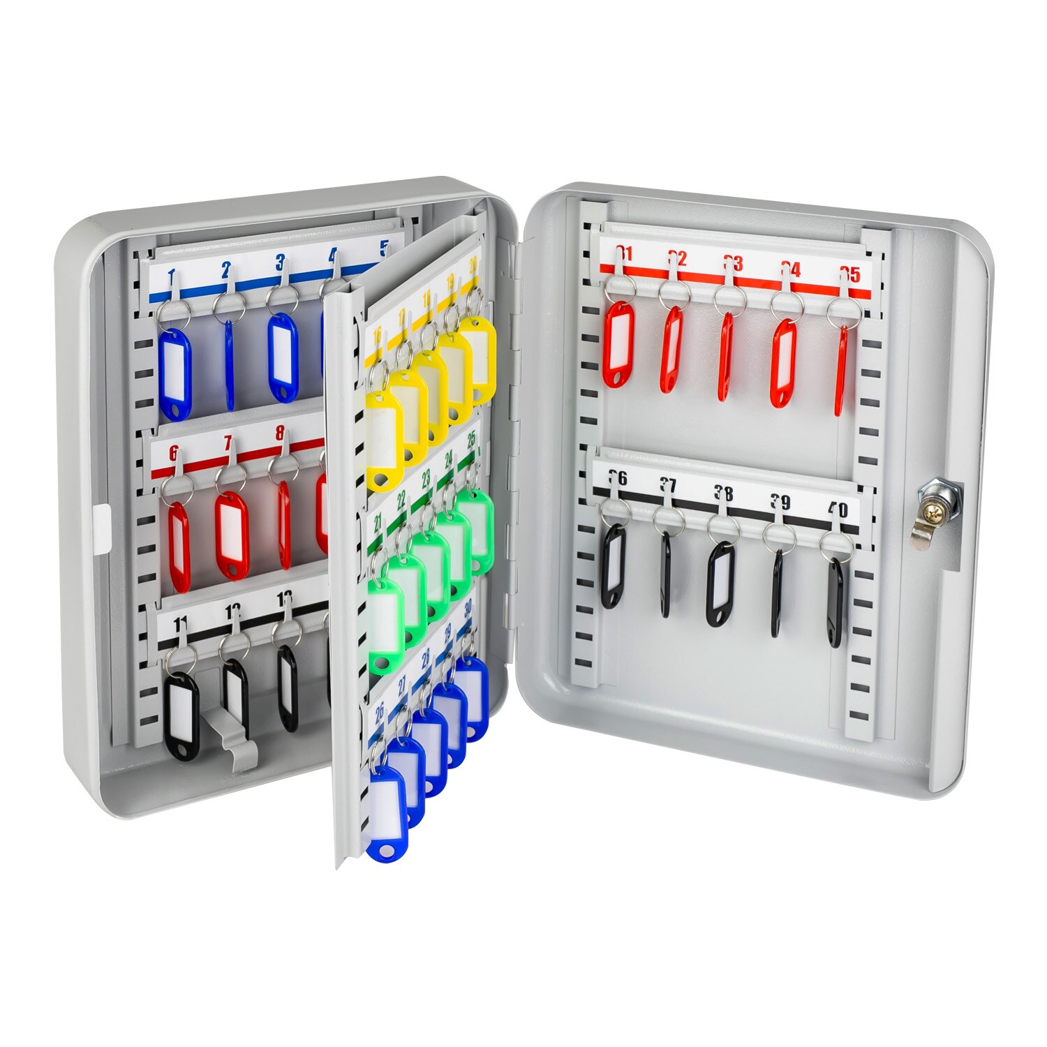 HMF 13040-07 Schlüsselkasten abschließbar, 40 Haken, 30 x 24 x 7,5 cm, Lichtgrau | 04010537130404