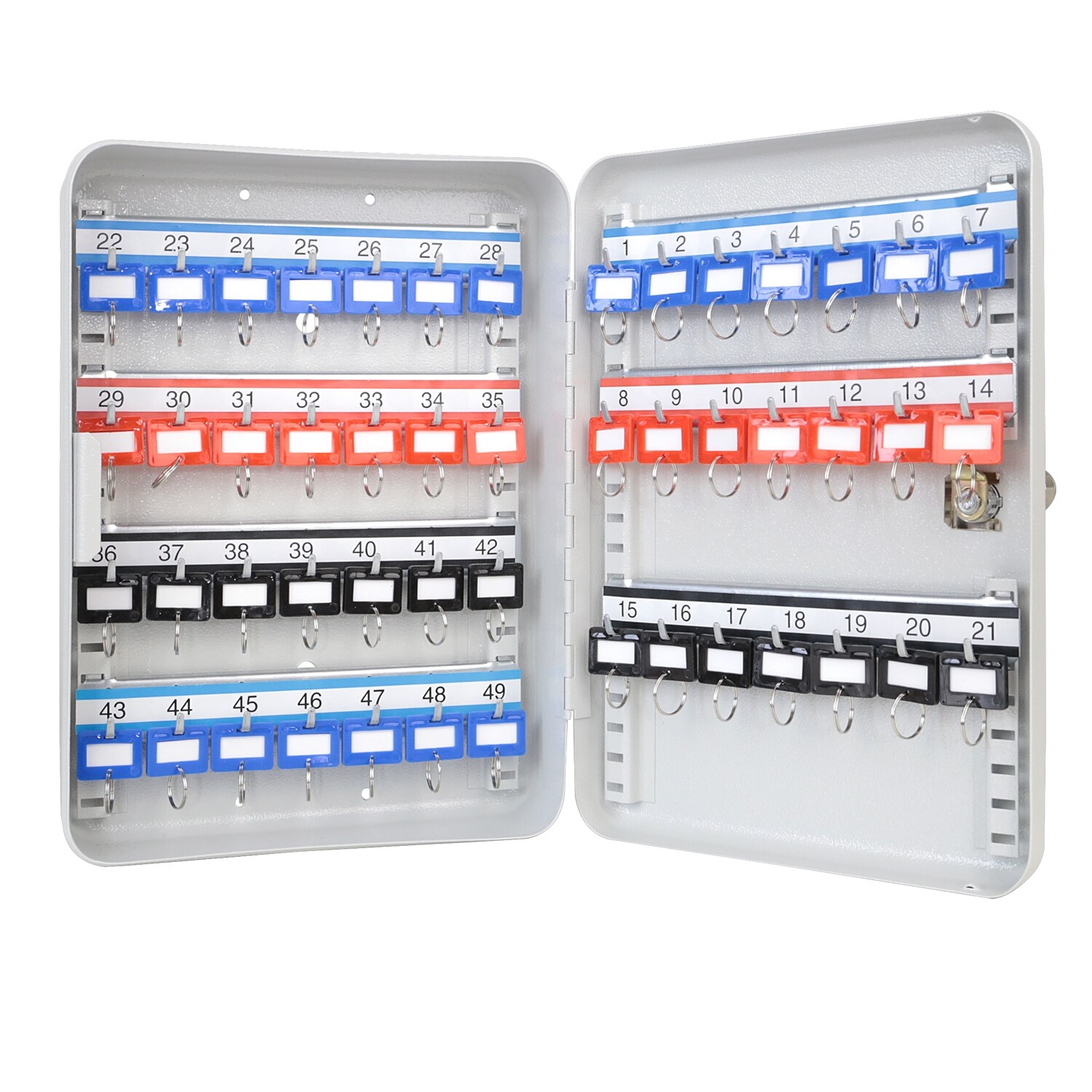 HMF 13049-07 Schlüsselkasten abschließbar, 49 Haken, 32 x 23 x 7,5 cm, Lichtgrau | 04010537130497