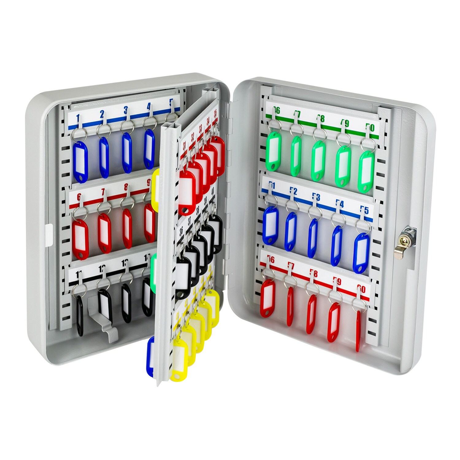 HMF 13060-07 Schlüsselkasten abschließbar, 60 Haken, 30 x 24 x 7,5 cm, Lichtgrau | 04010537130602