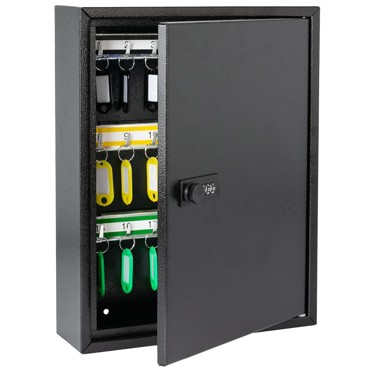 HMF 13642-02 Schlüsselschrank mit Zahlencode, Schlüsselkasten groß, 42 Haken, 35 x 27 x 8 cm, Schwarz | 04010537136420