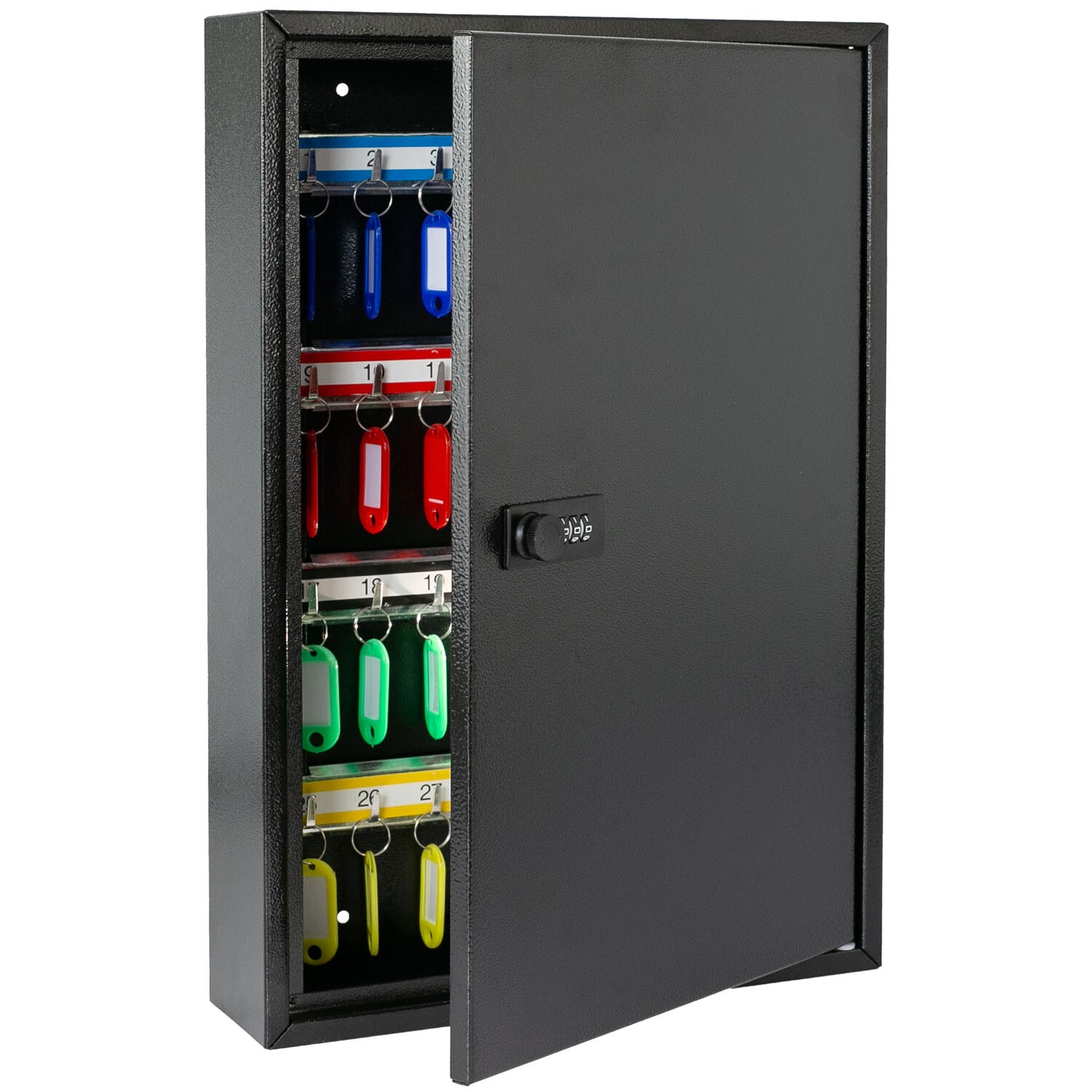 HMF 13664-02 Schl&uuml;sselschrank mit Zahlencode, Schl&uuml;sselkasten gro&szlig;, 64 Haken, 45 x 30 x 8 cm, Schwarz - Bild 1