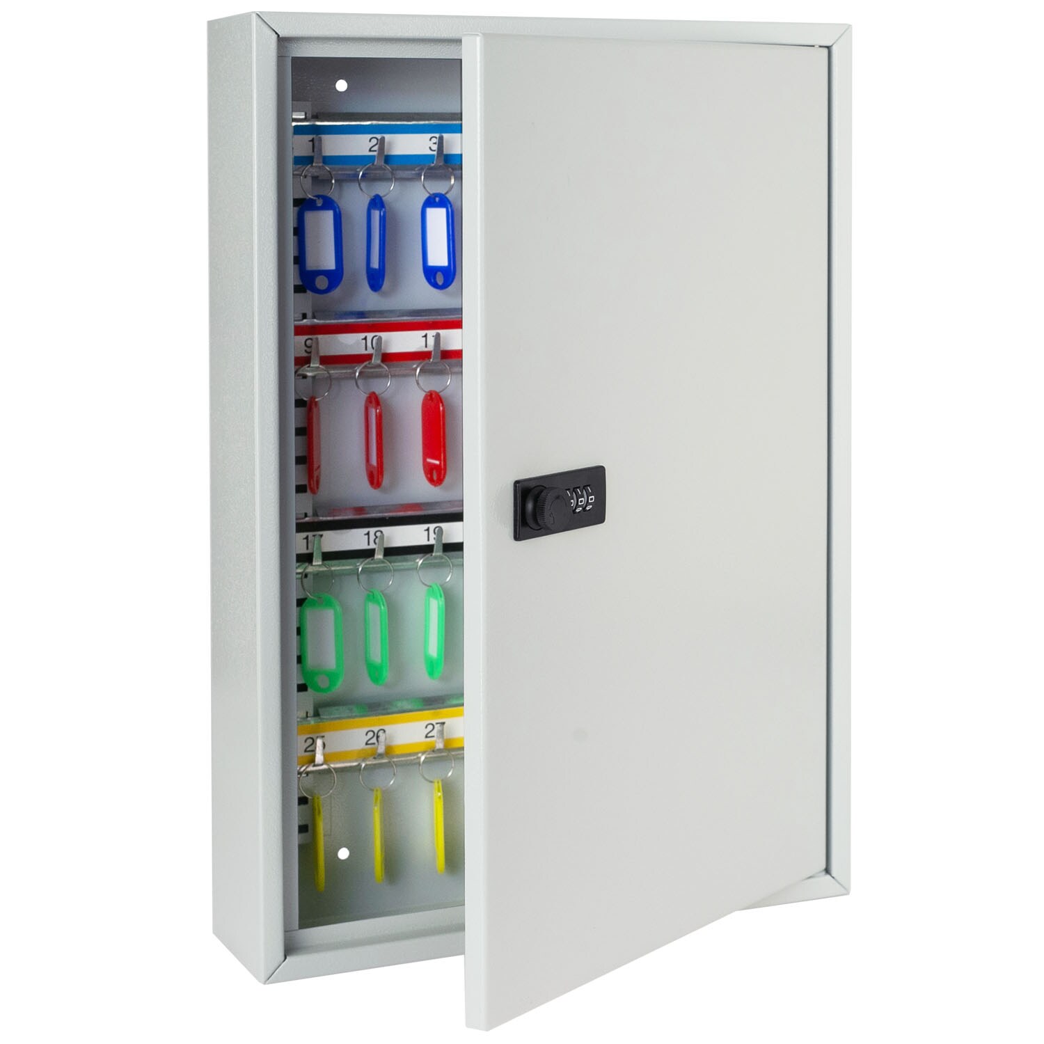 HMF 13664-07 Schlüsselschrank mit Zahlencode, Schlüsselkasten groß, 64 Haken, 45 x 30 x 8 cm, Lichtgrau | 04010537136673