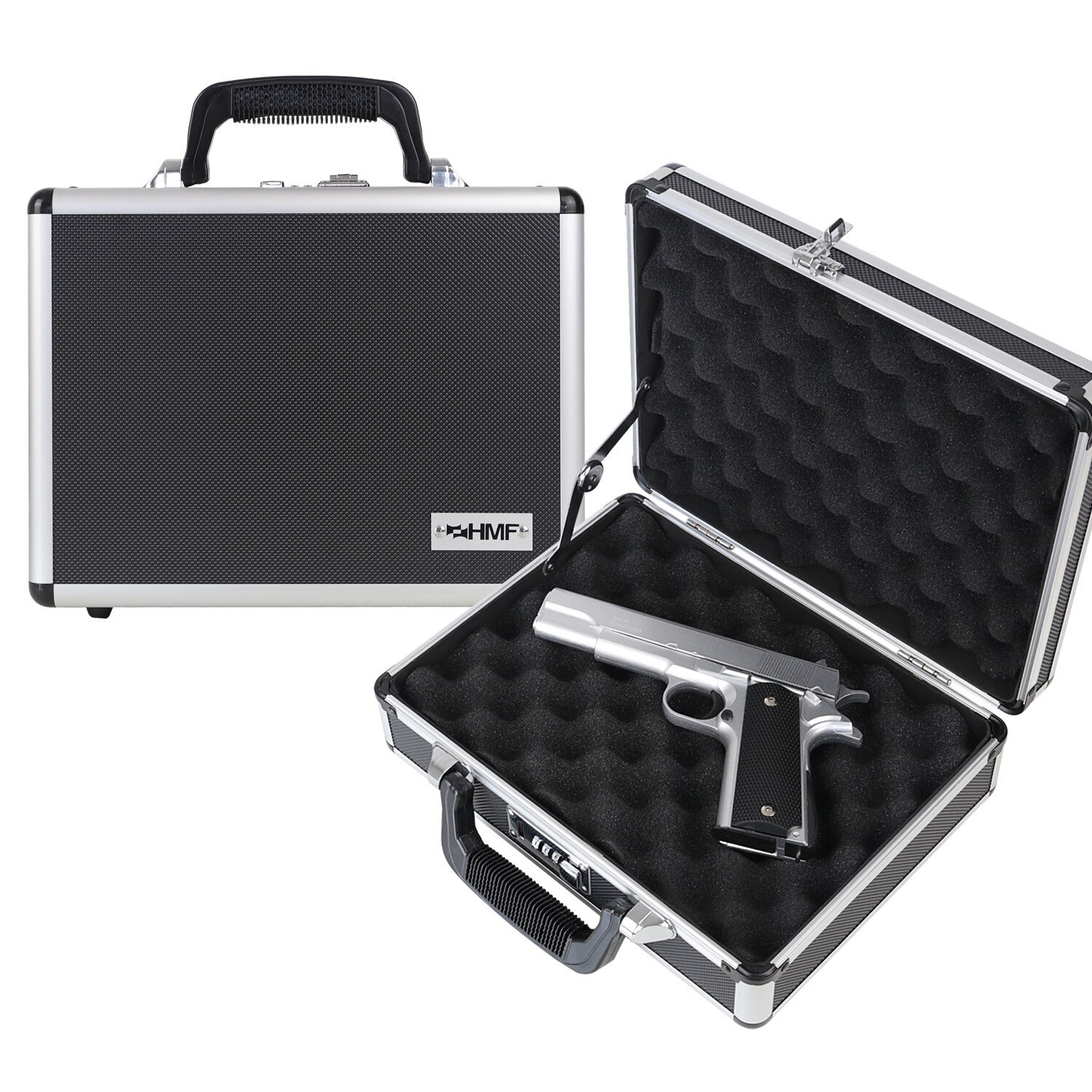 HMF 14401-02 Alu Waffenkoffer f&uuml;r Pistolen mit Zahlenschloss, 31 x 26 x 11 cm, Schwarz - Bild 1