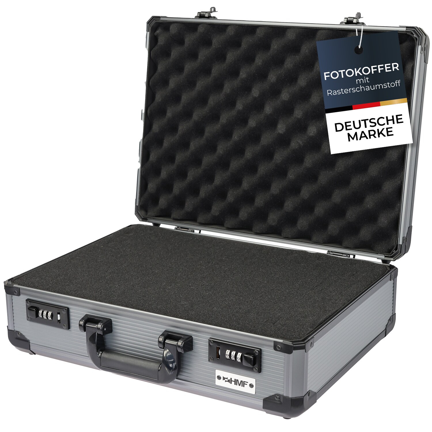 HMF 14402-02 Alu Fotokoffer, Waffenkoffer mit Rasterschaumstoff, 46 x 33 x 15 cm | 04010537144227