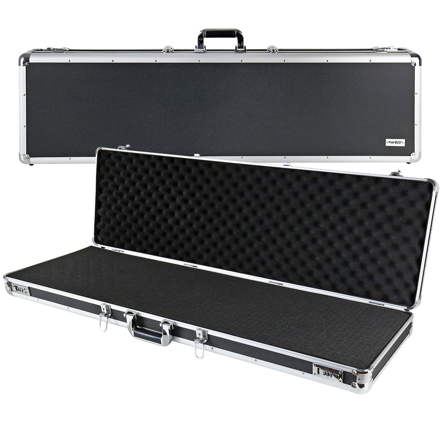 HMF 14405-02 Alu Waffenkoffer f&uuml;r Gewehre mit Rasterschaumstoff, 117 x 36 x 12 cm, Schwarz - Bild 1