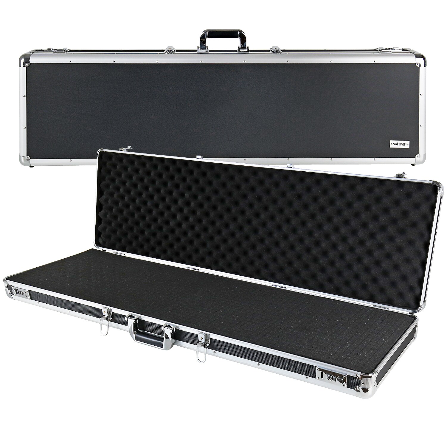HMF 14405-02 Alu Waffenkoffer für Gewehre mit Rasterschaumstoff, 117 x 36 x 12 cm, Schwarz | 04010537144159