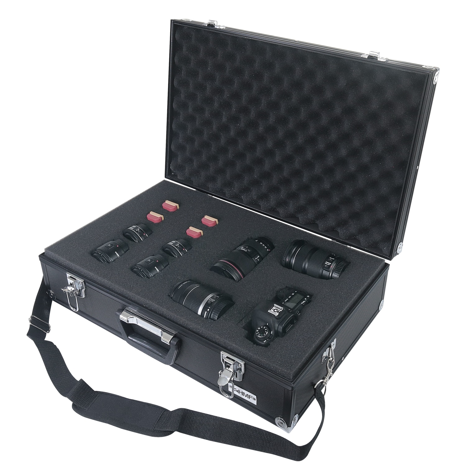 HMF 14521-02 Alu Fotokoffer, Waffenkoffer mit Rasterschaumstoff, 56,5 x 36 x 16 cm, Schwarz - Bild 1