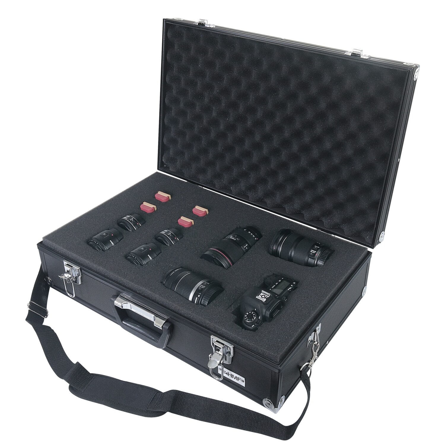 HMF 14521-02 Alu Fotokoffer, Waffenkoffer mit Rasterschaumstoff, 56,5 x 36 x 16 cm, Schwarz | 04010537145217