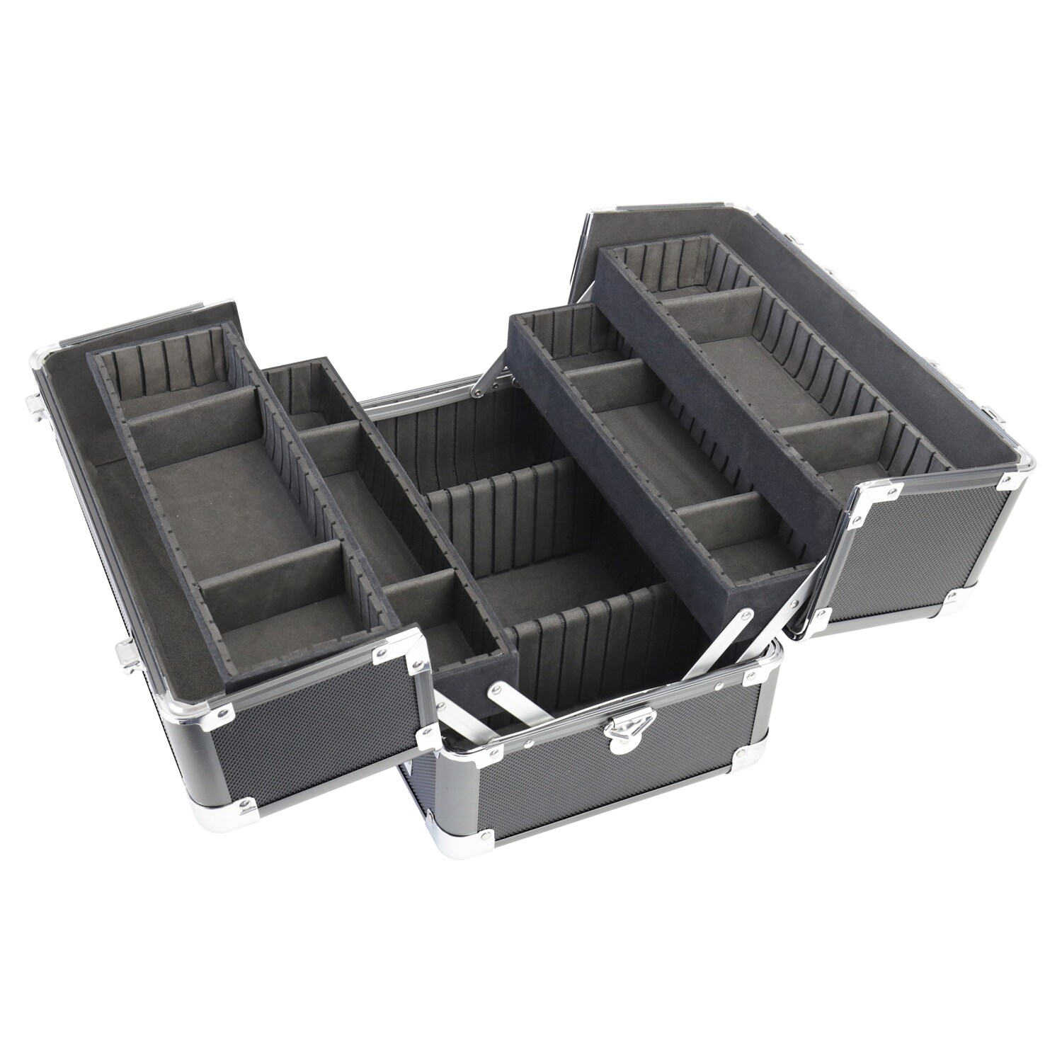 HMF 14901-02 Alu Transportkoffer mit individuellen Trennwänden, Werkzeugkoffer leer, 33 x 22,5 x 24 cm, Schwarz | 04010537149123