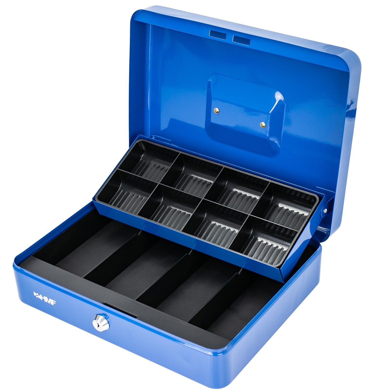 HMF Geldkassette mit 8 M&uuml;nz- und 4 Geldscheinf&auml;chern, 30 x 24 x 9 cm, blau - Bild 1