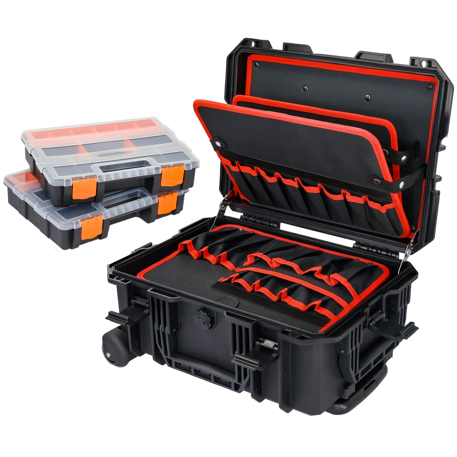 HMF 15604-02 Outdoor Werkzeugtrolley, Werkzeugkoffer leer mit Rollen, 46,5 x 36 x 22,5 cm | 04010537156428