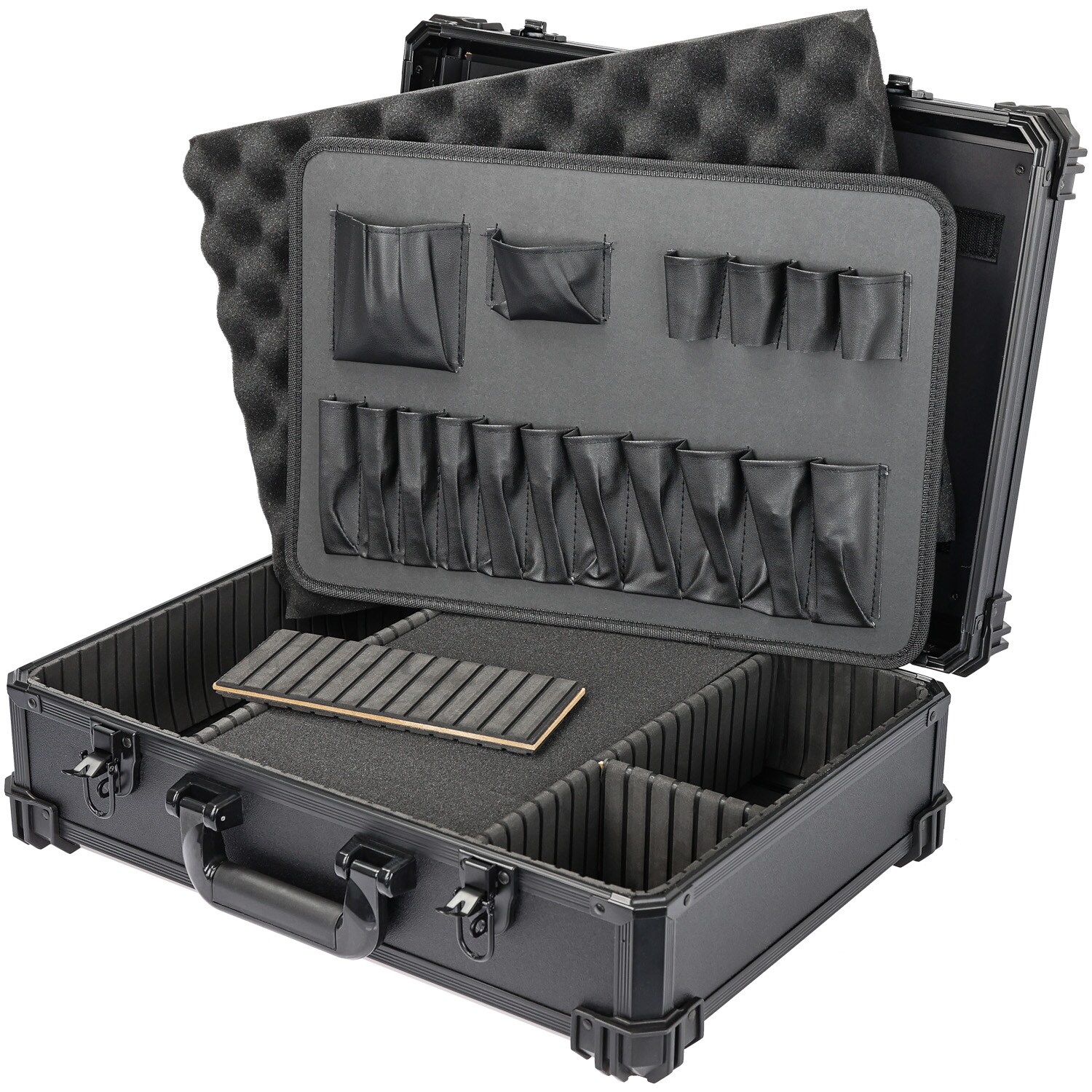 HMF 15701-02 Werkzeugkoffer leer, Werkzeugkasten groß mit Rasterschaumstoff, 46 x 33 x 15 cm | 04010537157128