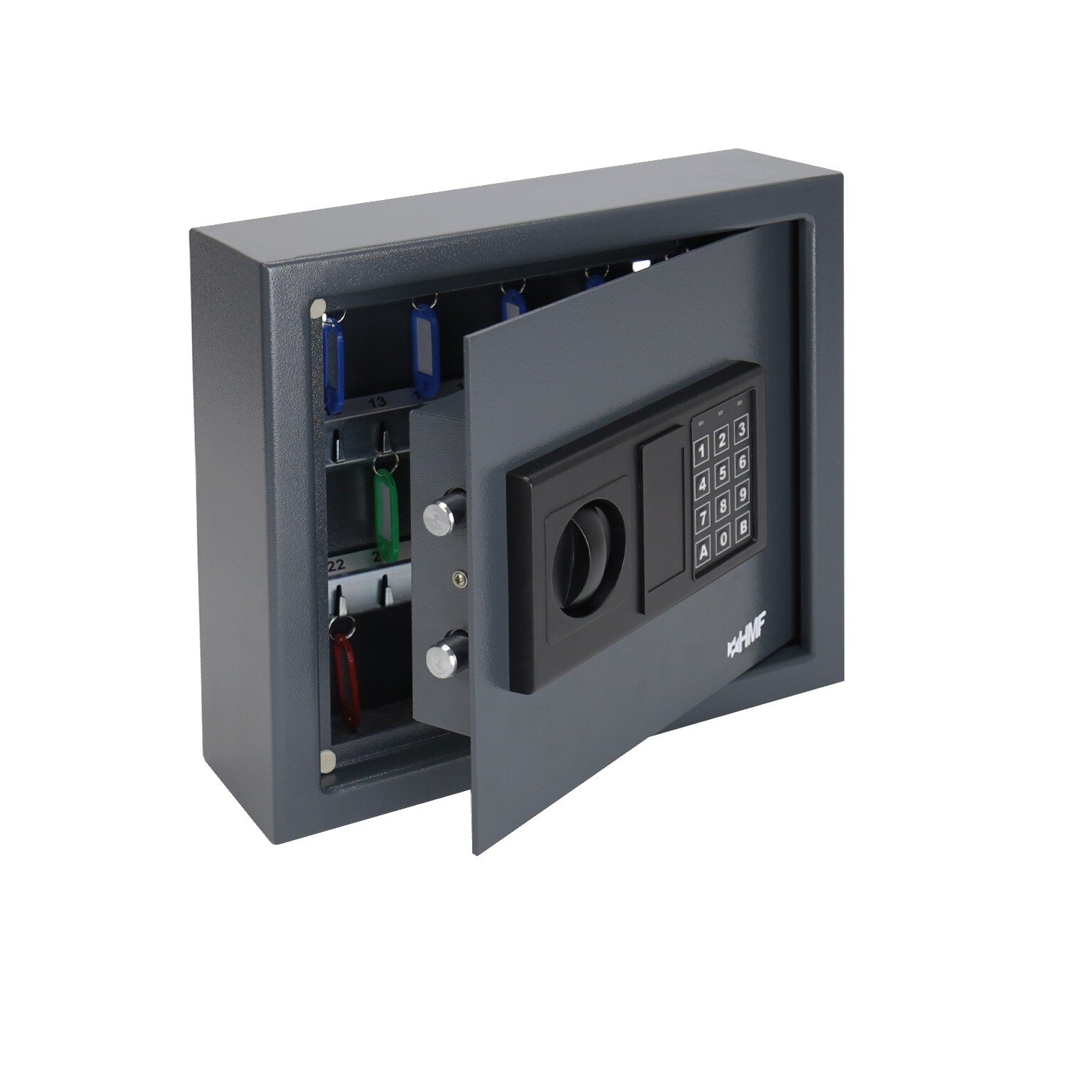 HMF Schlüsseltresor mit Zahlenschloss, 30 Haken, 30 x 28 x 10 cm, Anthrazit | 04010537230111