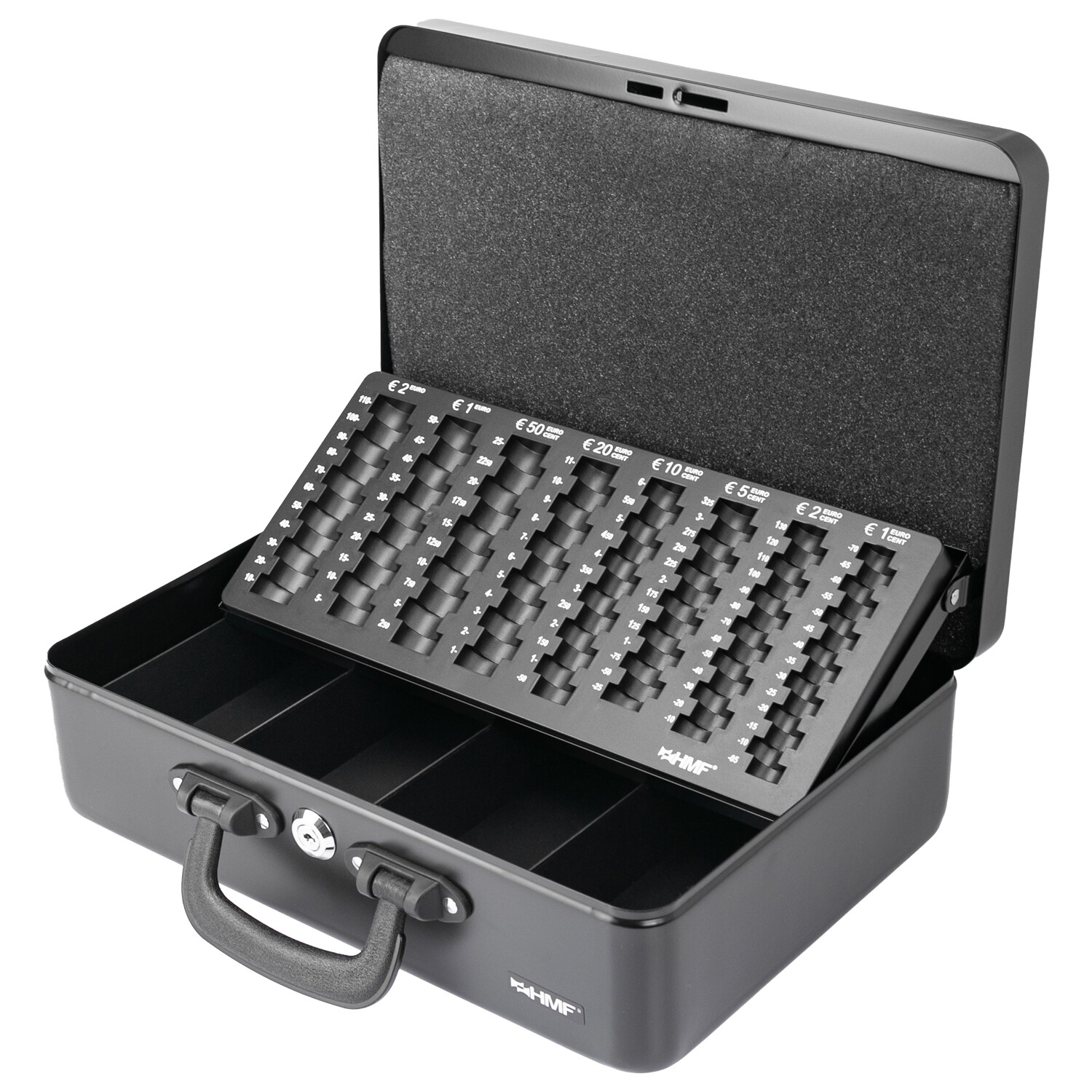 HMF Geldkassette mit Münzzählbrett und Griffen, 36 x 25 x 11 cm, Schwarz | 04010537223724