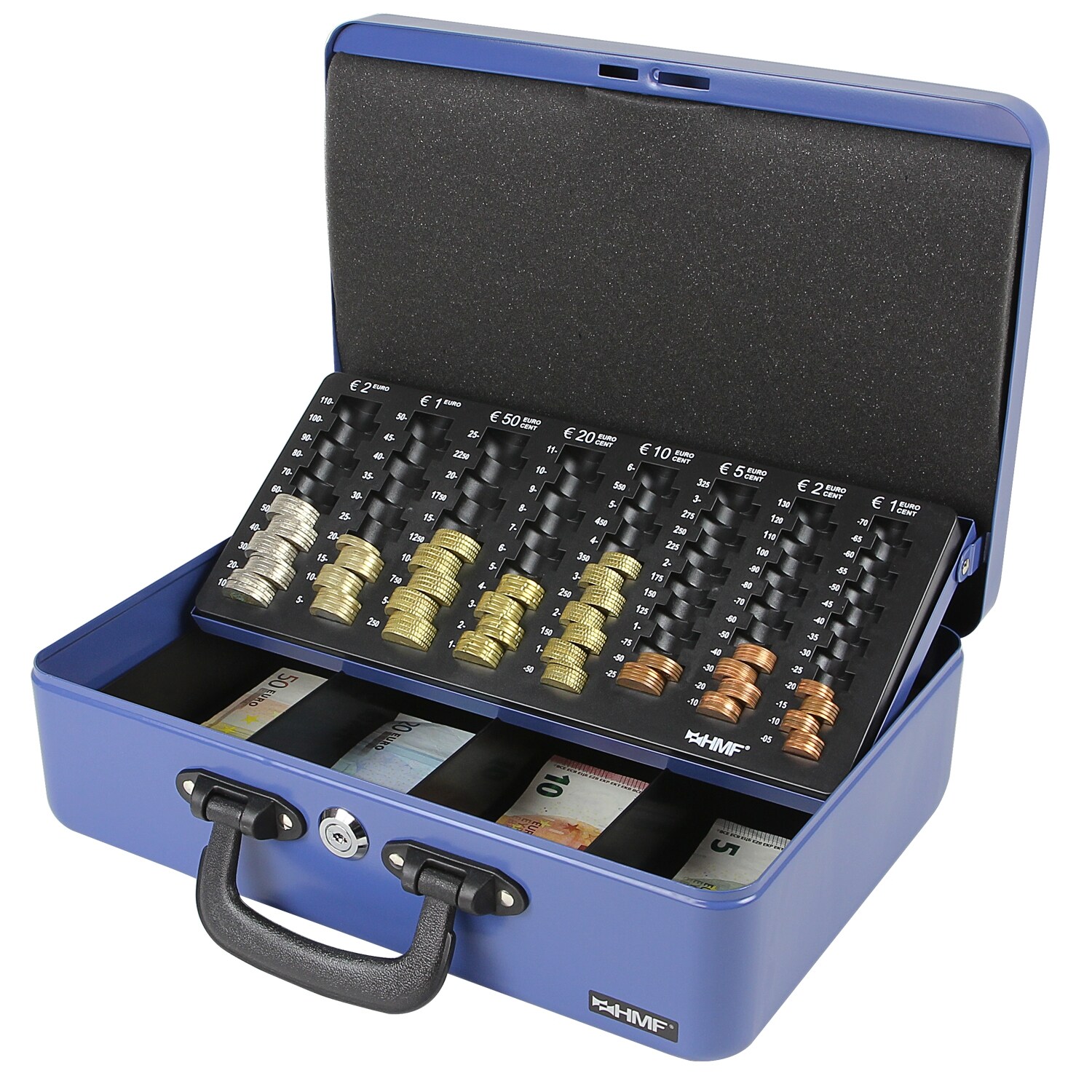 HMF Geldkassette mit M&uuml;nzz&auml;hlbrett und Griffen, 36 x 25 x 11 cm, Blau - Bild 1