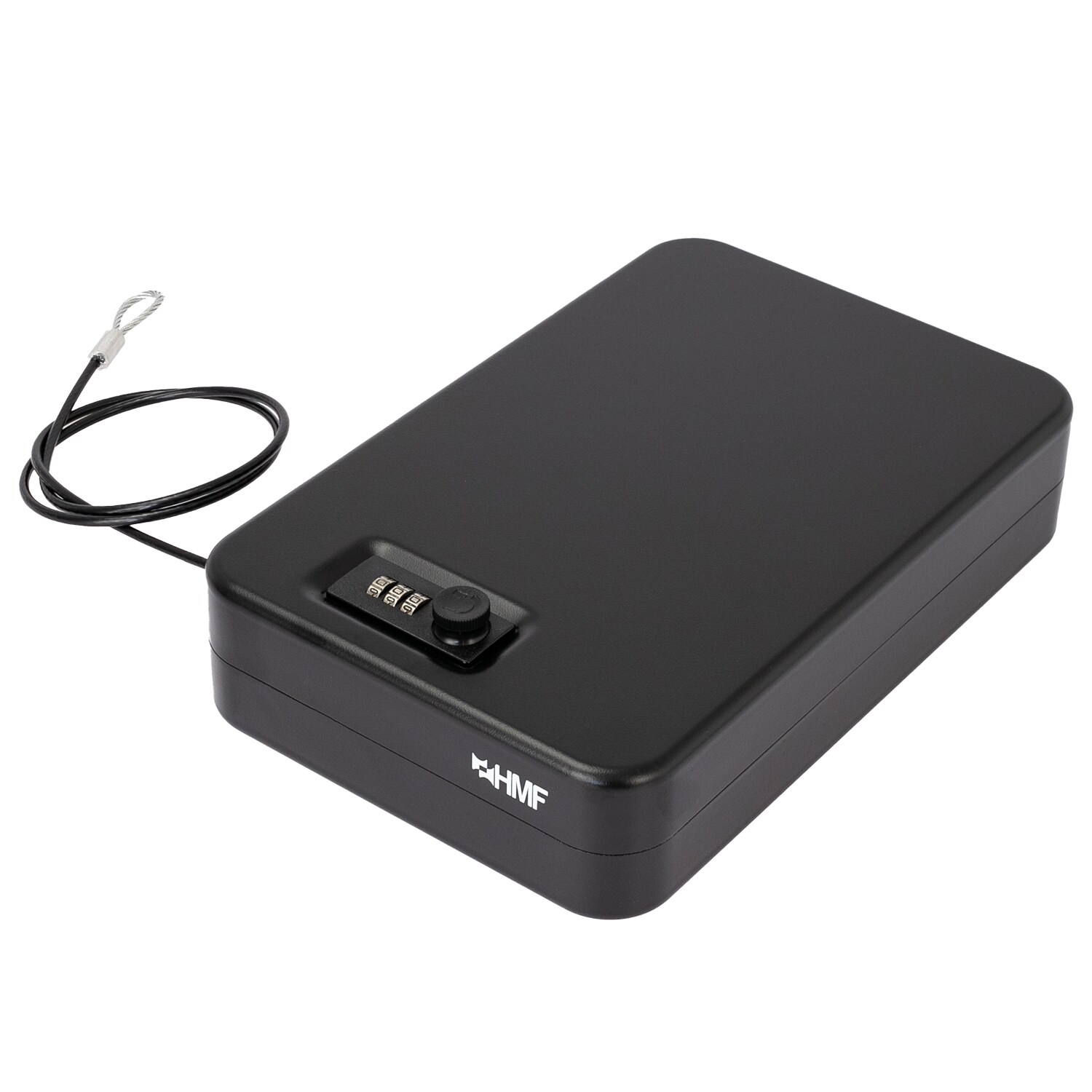 HMF 316-02 Sicherheitsbox mit Zahlenschloss und Sicherungskabel, 29 x 19 x 6,5 cm , Schwarz | 04010537316020