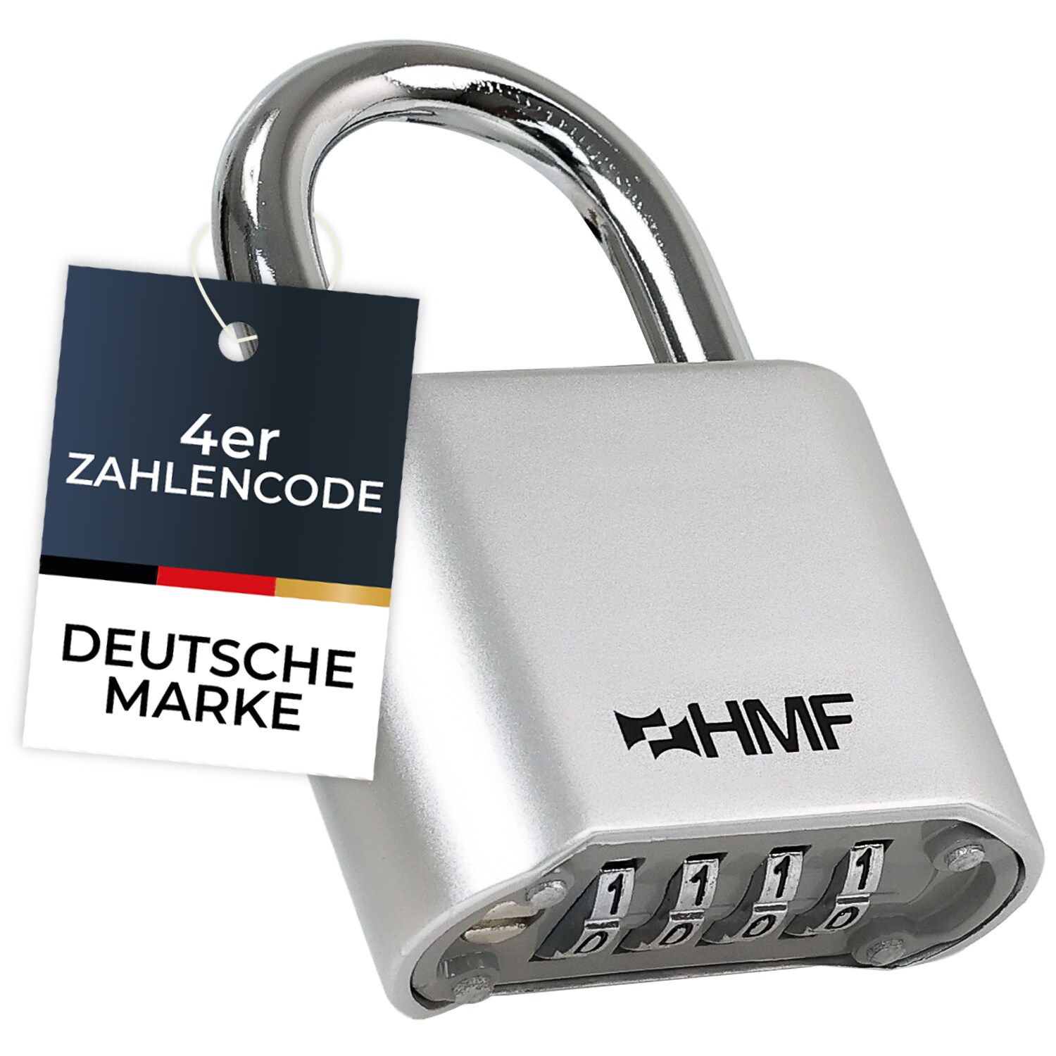 HMF Zahlenschloss mit 4-stelligem Code aus Zinklegierung, 5,3 x 2,4 x 7,8 cm, Silber - Bild 1