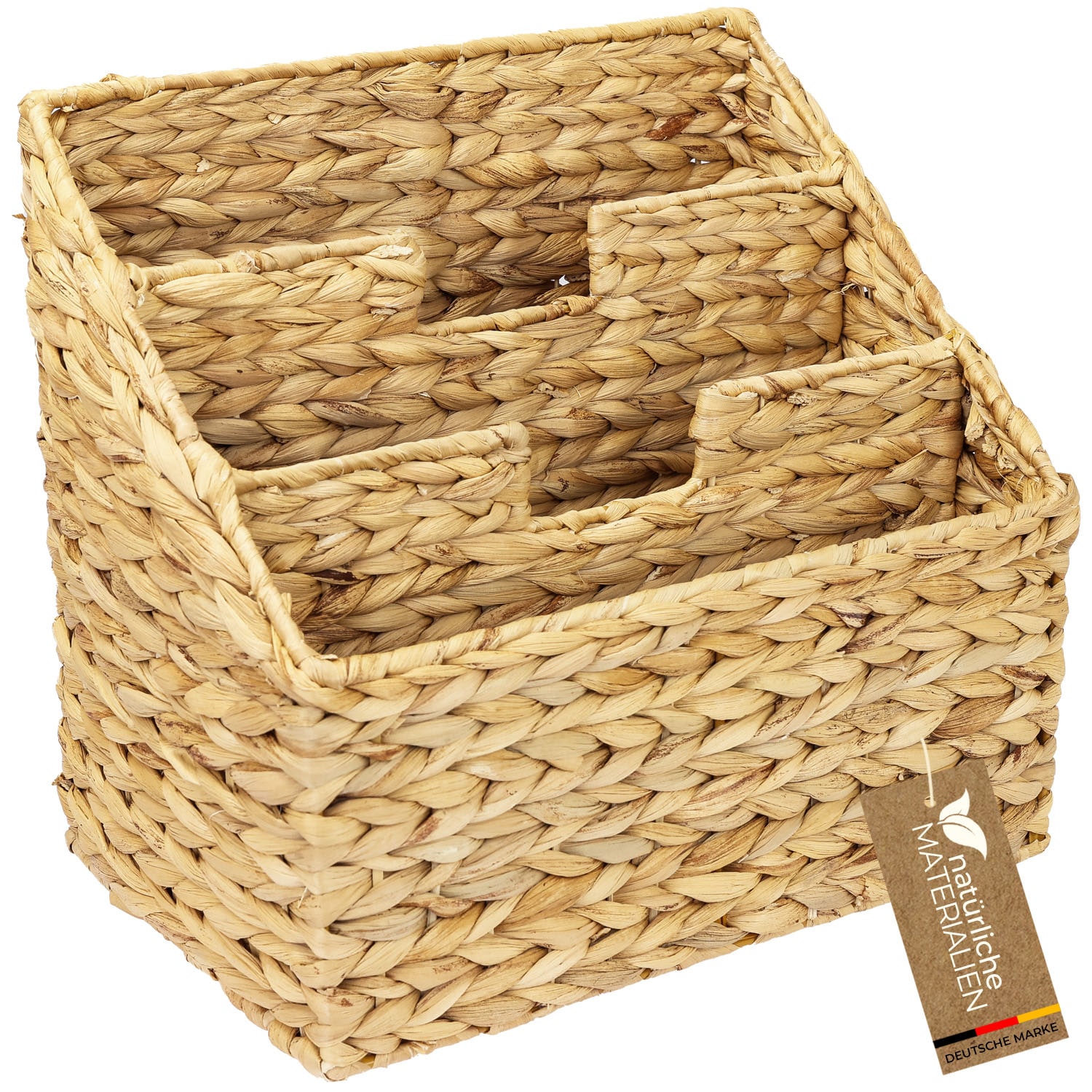 HMF Zeitungsst&auml;nder, Zeitungskorb geflochten aus Wasserhyazinthe, 3 F&auml;cher, 35 x 24 x 32 cm - Bild 1