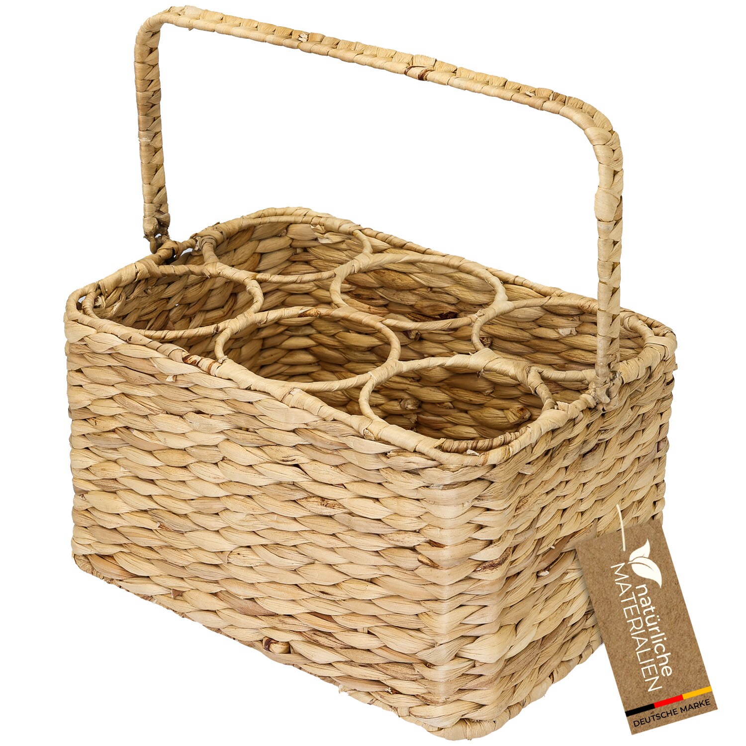 HMF Flaschentr&auml;ger f&uuml;r 6 Flaschen, Flaschenkorb geflochten aus nachhaltiger Wasserhyazinthe, 32 x 22 x 18 cm - Bild 1