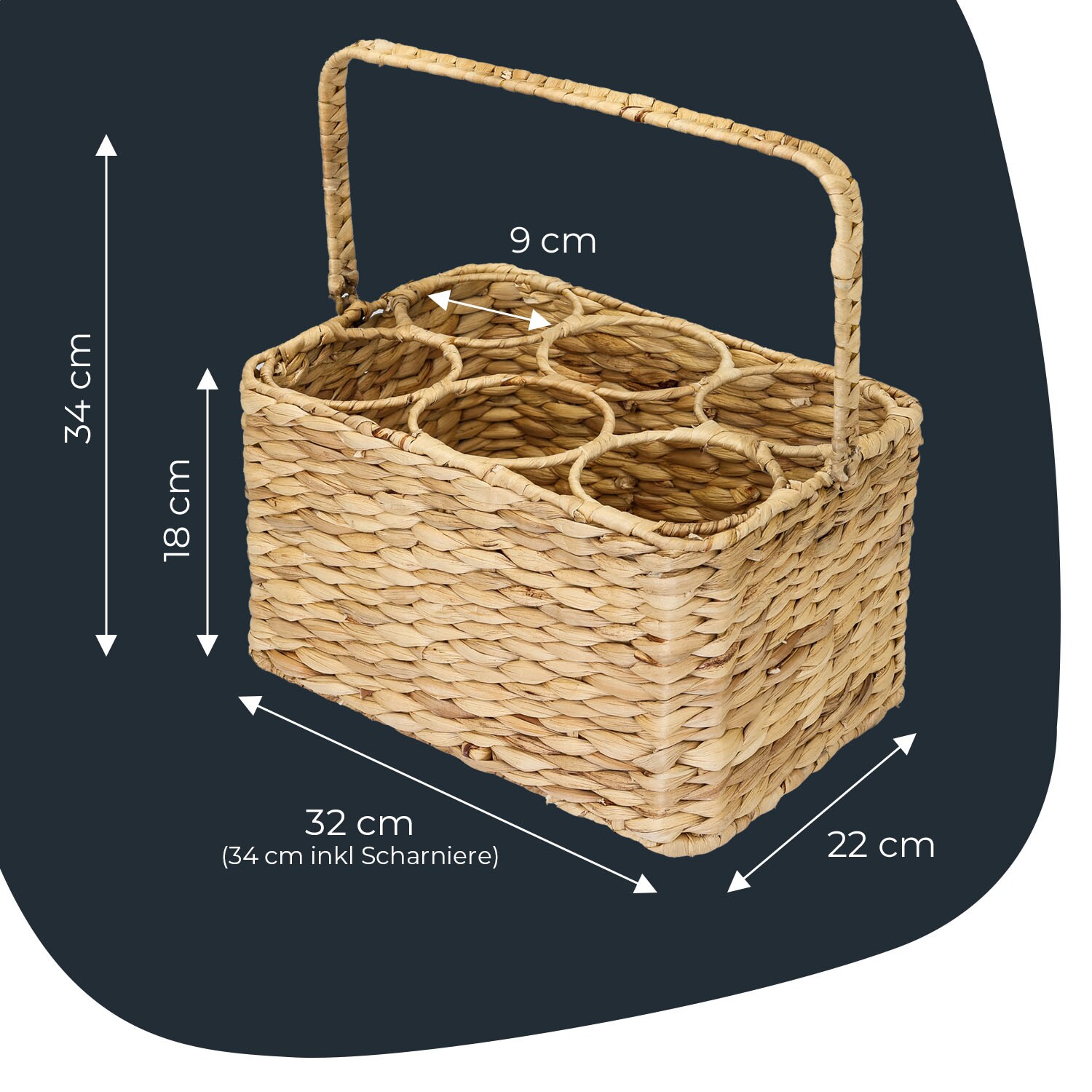 HMF Flaschenträger für 6 Flaschen, Flaschenkorb geflochten aus nachhaltiger Wasserhyazinthe, 32 x 22 x 18 cm online kaufen bei Netto