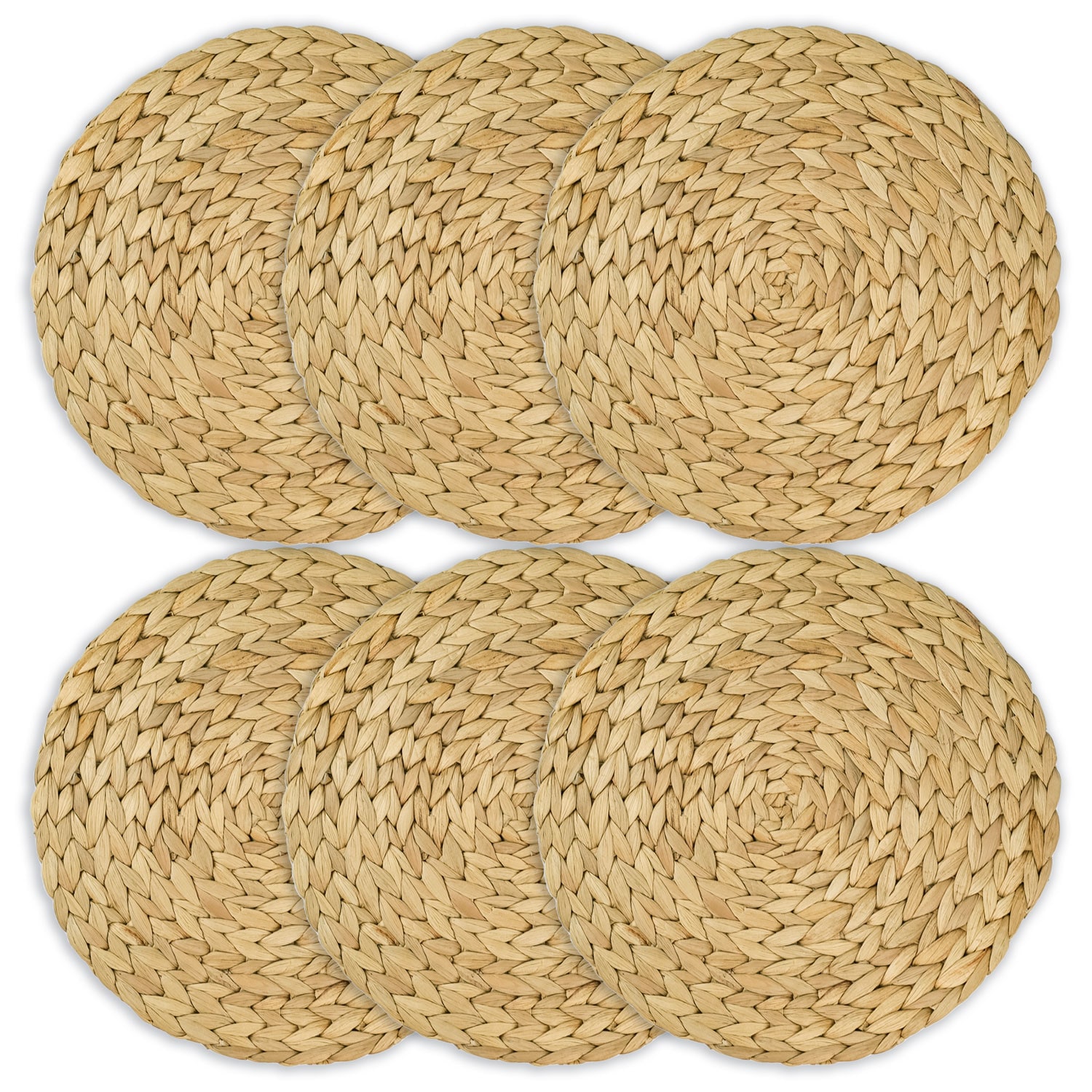 HMF Tischset rund geflochten aus Wasserhyazinthe, Platzset abwaschbar, 6er Set, 30 cm - Bild 1