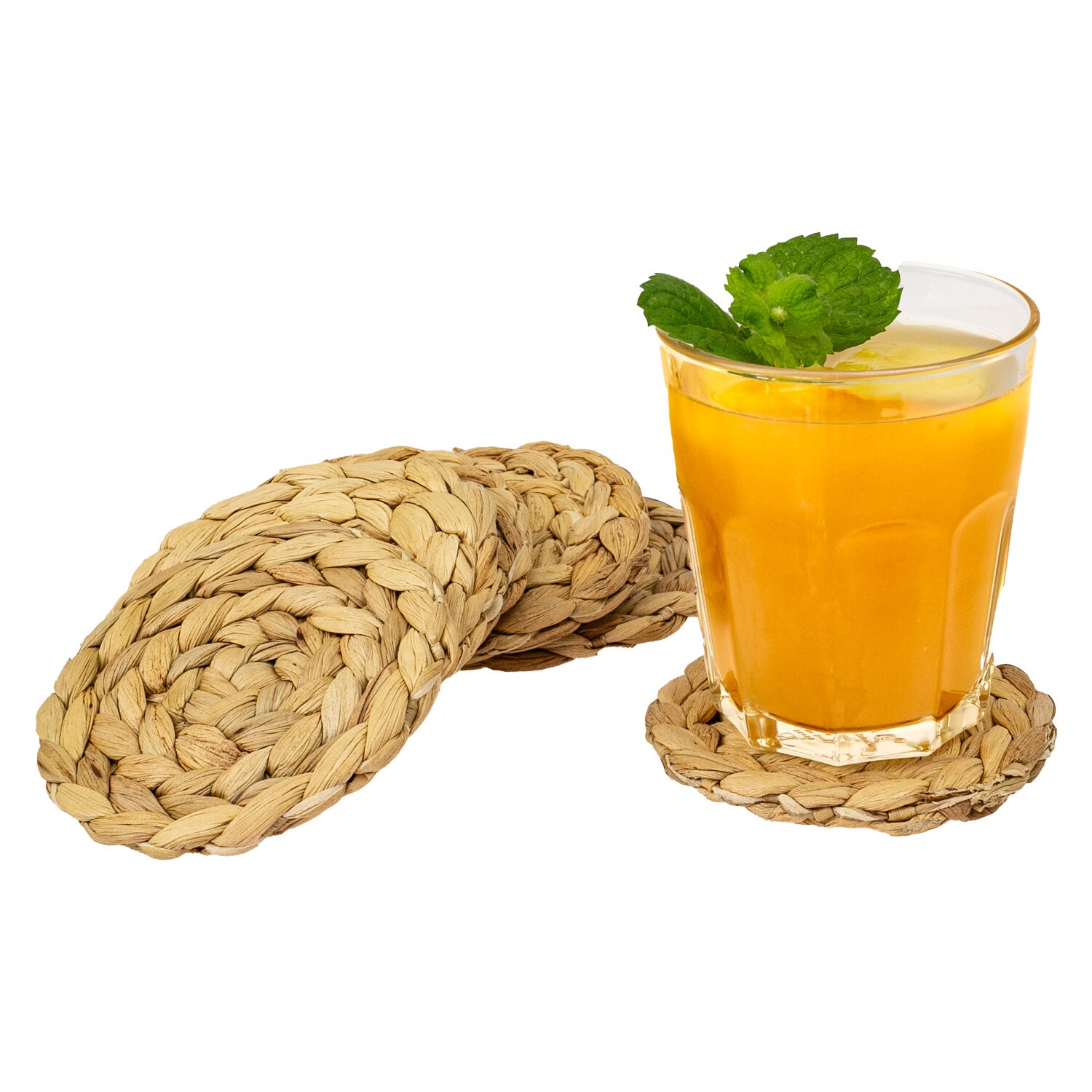 HMF Untersetzer rund f&uuml;r Gl&auml;ser, Glasuntersetzer geflochten aus Wasserhyazinthe, 6er Set, 10 cm - Bild 1