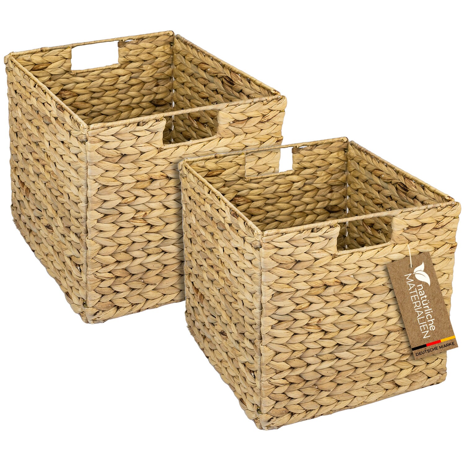 HMF Aufbewahrungskorb passend für KALLAX Regal, Korb geflochten aus Wasserhyazinthe mit Griffen, 2er Set, 32 x 34,5 x 32 cm, Natur | 04010537372422