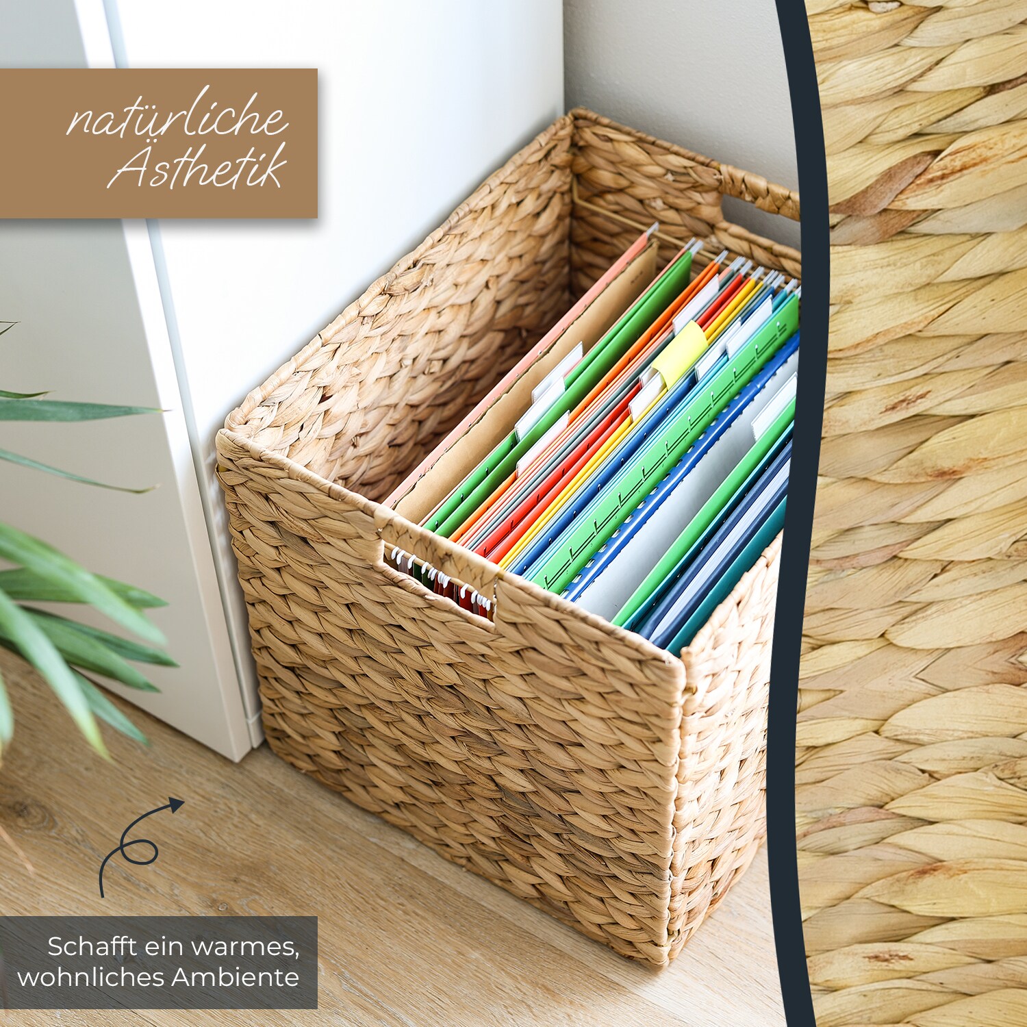 HMF Aufbewahrungskorb fr DIN A4 Hngeregister passend fr KALLAX Regal,  Korb geflochten aus Wasserhyazinthe mit Griffen, 33 x 38 x 32 cm, Natur  online kaufen bei Netto