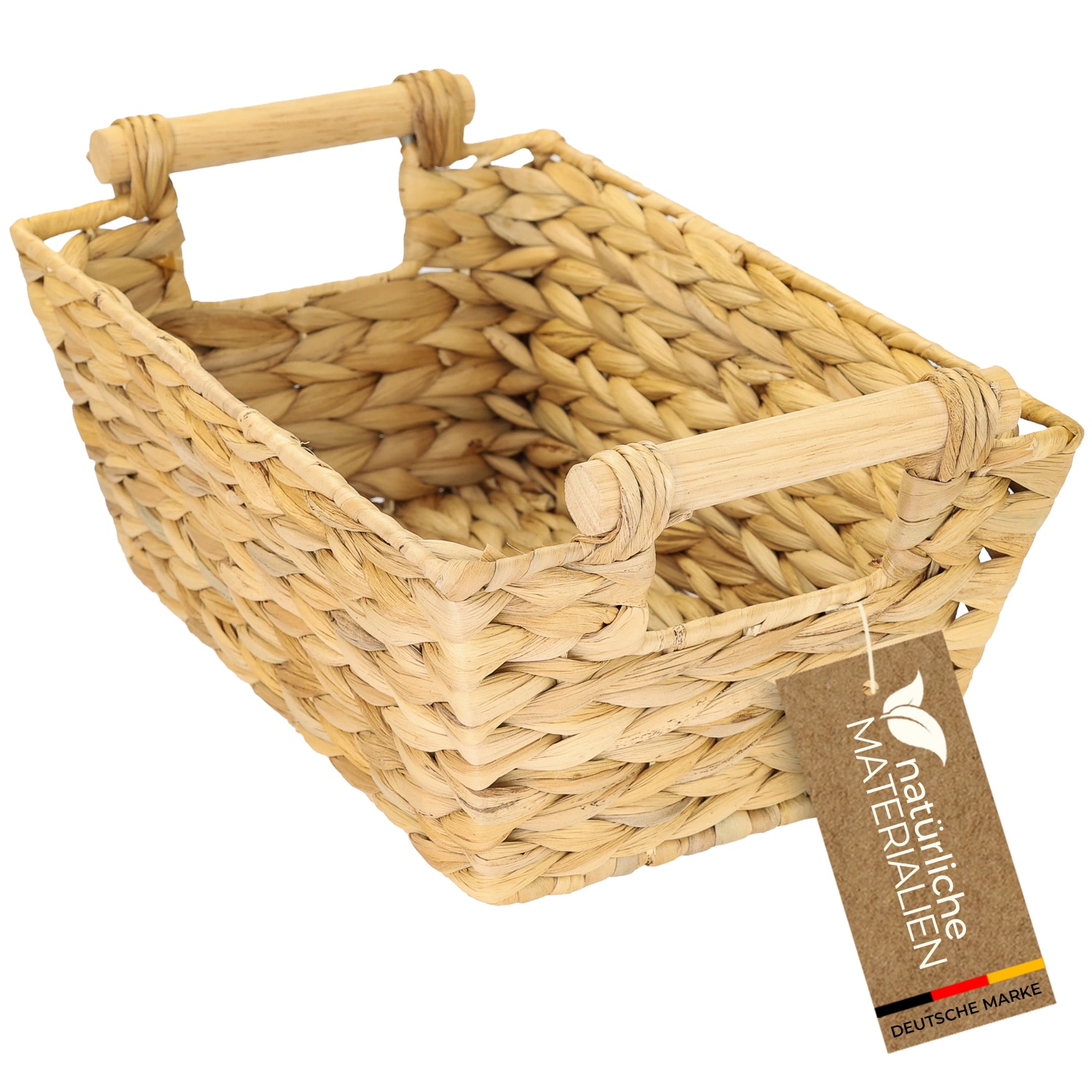 HMF Aufbewahrungskorb Badezimmer, Korb mit Holzgriffen aus Wasserhyazinthe, lang und eckig - Bild 1
