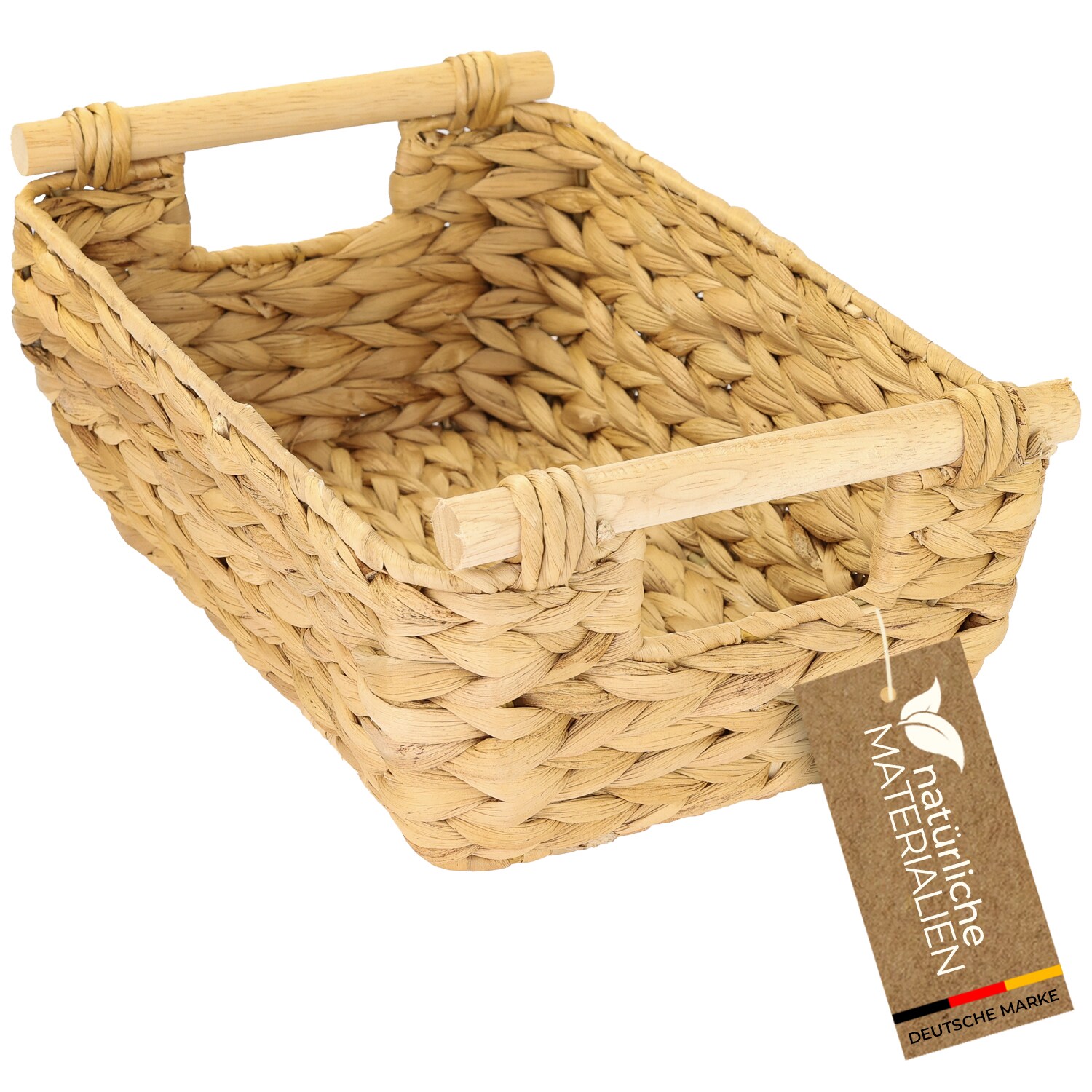 HMF Aufbewahrungskorb mit Holzgriffen, Korb aus Wasserhyazinthe, lang und bauchig, 32 x 22 x 12 cm - Bild 1