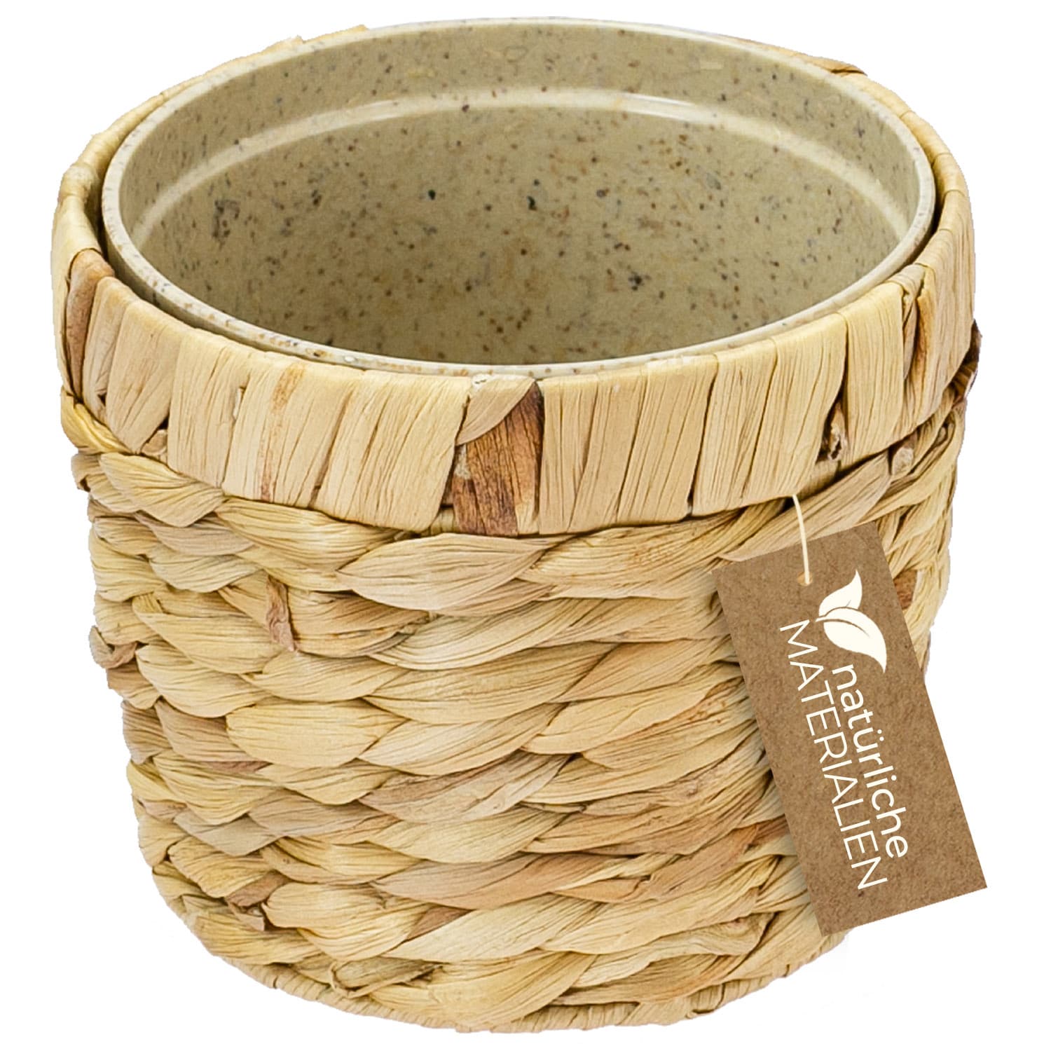 Innovativer Blumentopf aus Wasserhyazinthe, mit Pflanztopf, 14 cm, rund - Bild 1