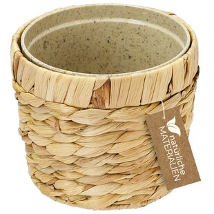 Innovativer Blumentopf geflochten aus Wasserhyazinthe, mit Pflanztopf aus nachhaltigen Rohstoffen, Rund, HMF 37280, 14 cm Durchmesser - Bild 1
