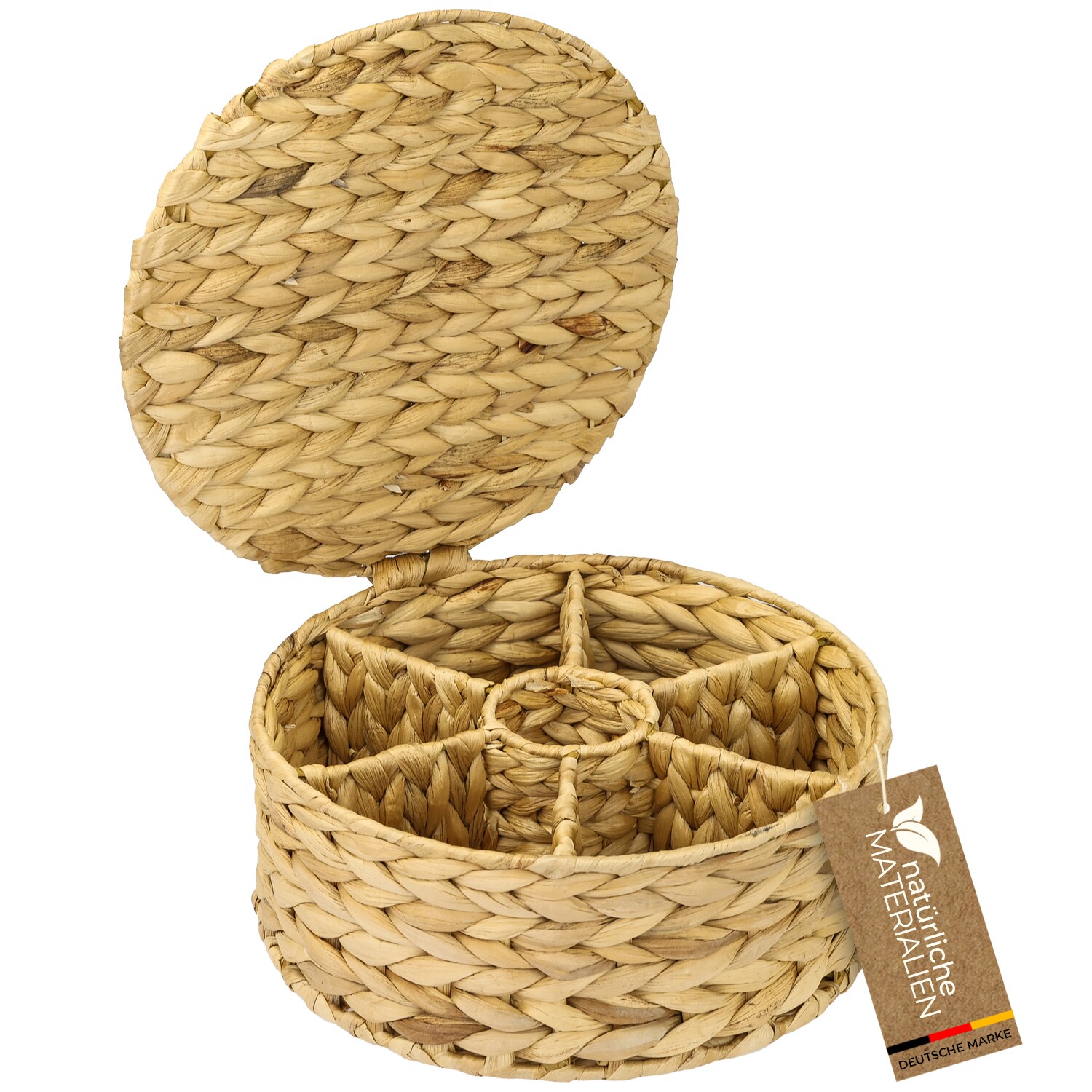 HMF Teebox f&uuml;r Teebeutel geflochten aus Wasserhyazinthe, Tee Aufbewahrungsbox mit 7 gro&szlig;en F&auml;chern, 27 x 27 x 11 cm - Bild 1