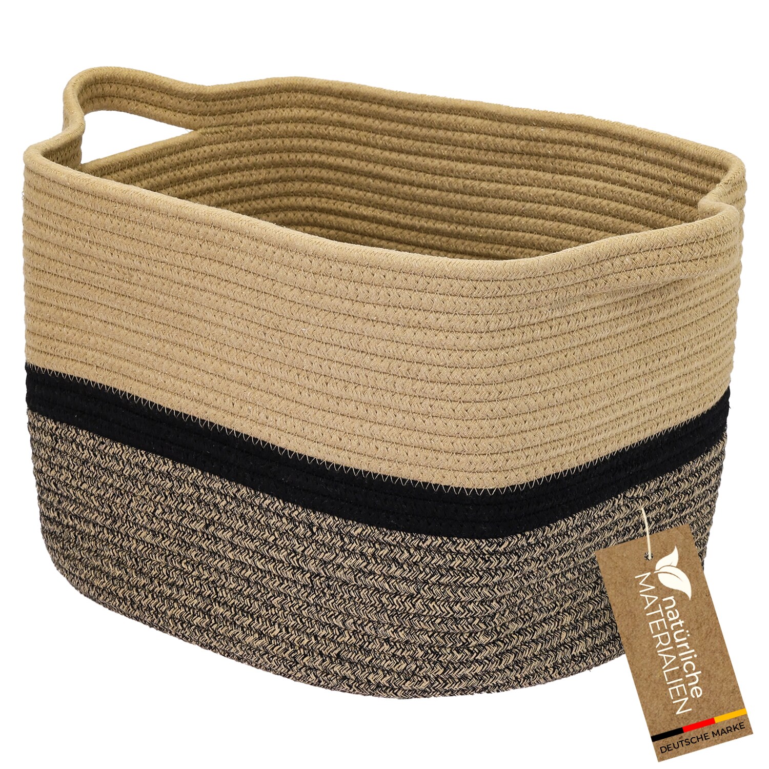 HMF Aufbewahrungskorb mit verl&auml;ngerten Griffen, Korb aus Baumwolle, 36 x 30 x 25 cm, Schwarz-Honig - Bild 1
