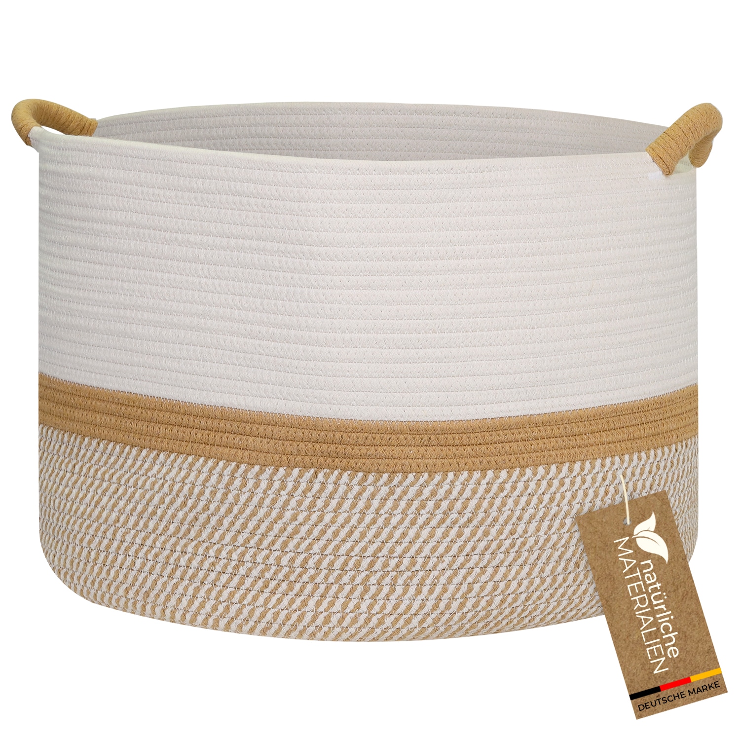 HMF Aufbewahrungskorb mit verst&auml;rkten Griffen, gro&szlig;er Korb aus Baumwolle, 50 x 33 cm, Wei&szlig;-Braun - Bild 1